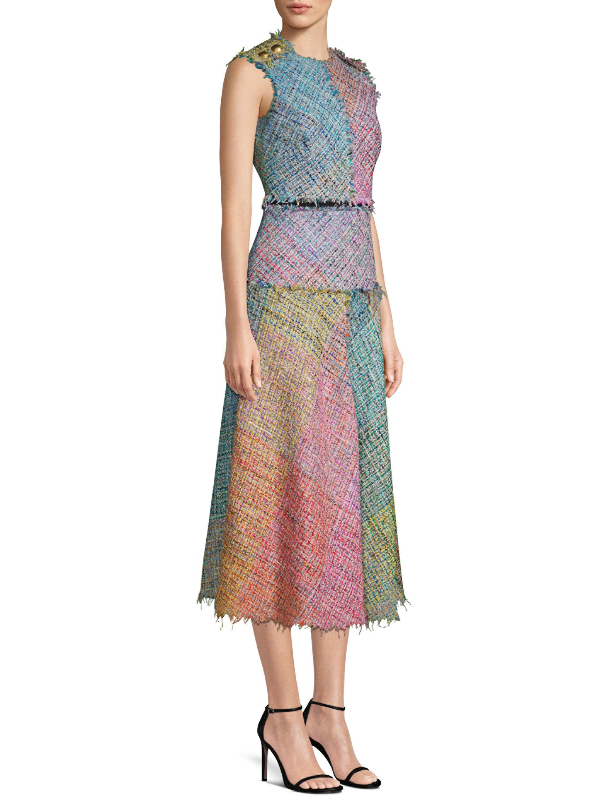 ESCADA Sleeveless Metallic Multi-tweed Mid-length Dress W/ Fringe Trim |  Lyst