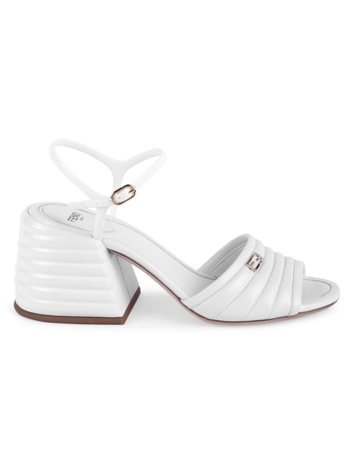 mid block heel sandals white