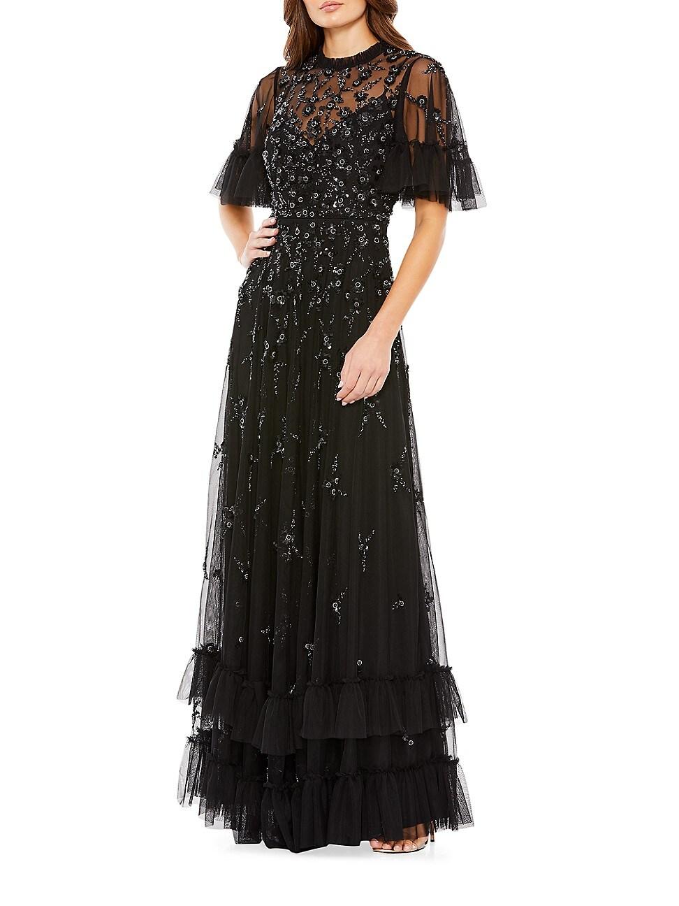 Mac Duggal Floral Sequin-embellished A-line Gown in Black | Lyst