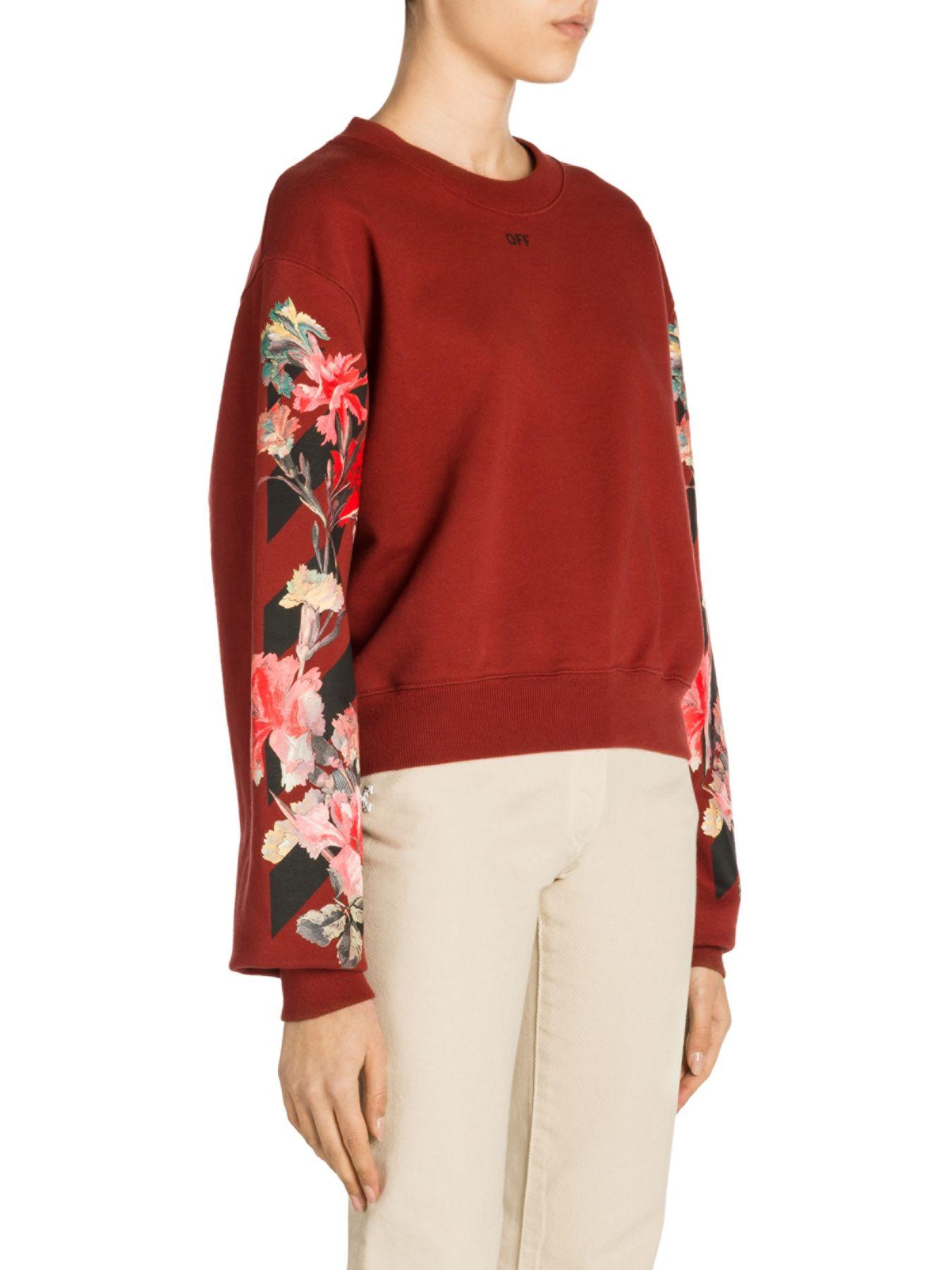 Off-White c/o Virgil Abloh Flowers Carryover Cropped Crewneck Sweatshirt in  Red | Lyst