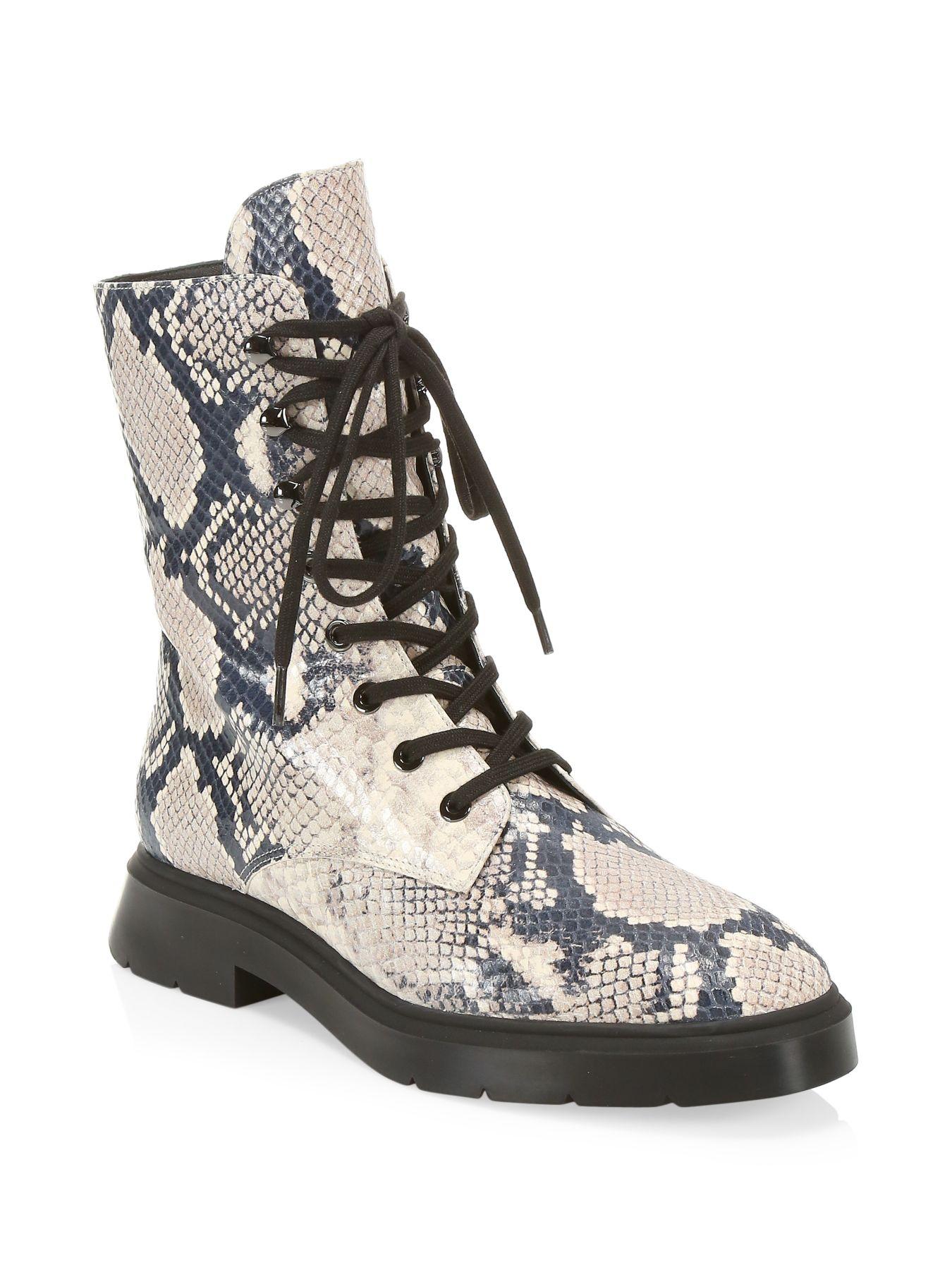 Stuart Weitzman Mckenzee Python-embossed Leather Combat Boots in Natural - Lyst