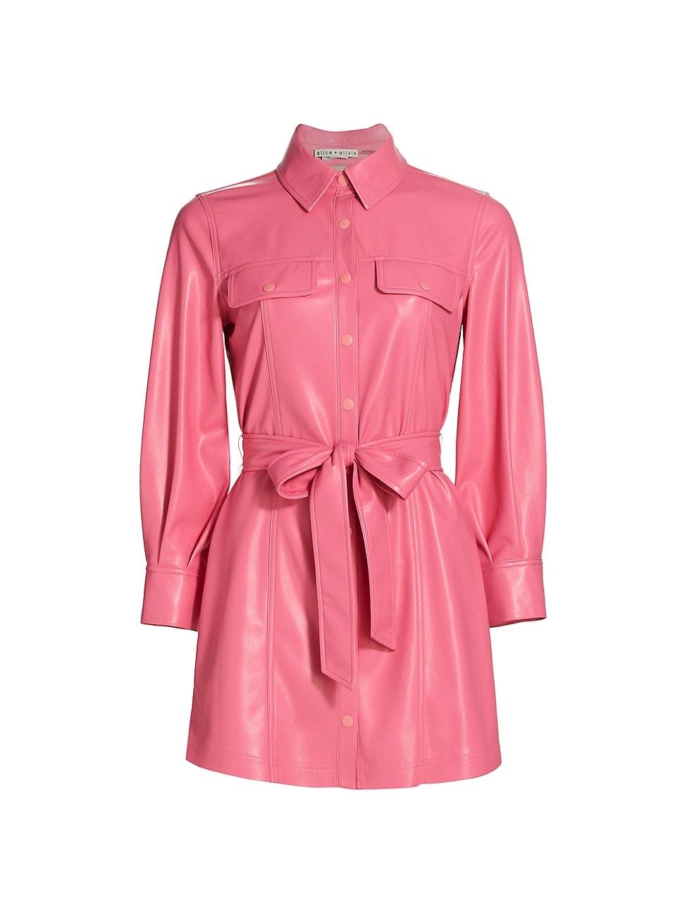 Alice + Olivia Miranda Vegan Leather Belted Shirtdress in Pink | Lyst