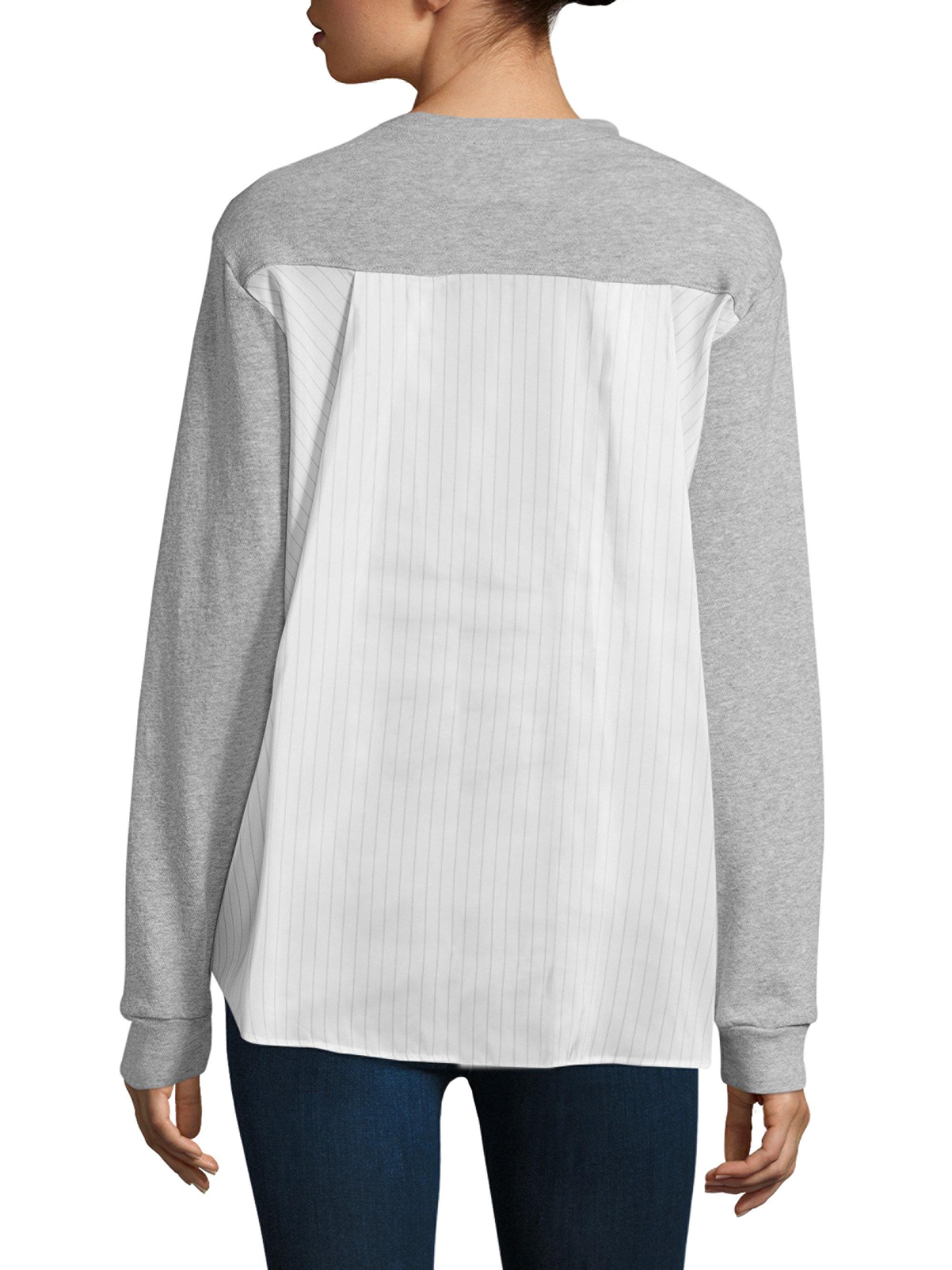 Clu Cotton Draped Back Mix Media Pullover In Grey Gray Lyst