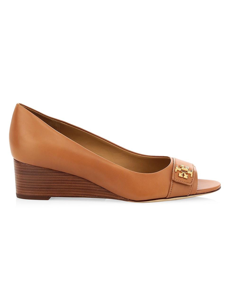 Tory Burch Kira Open-toe Leather Wedge Pumps in Brown | Lyst