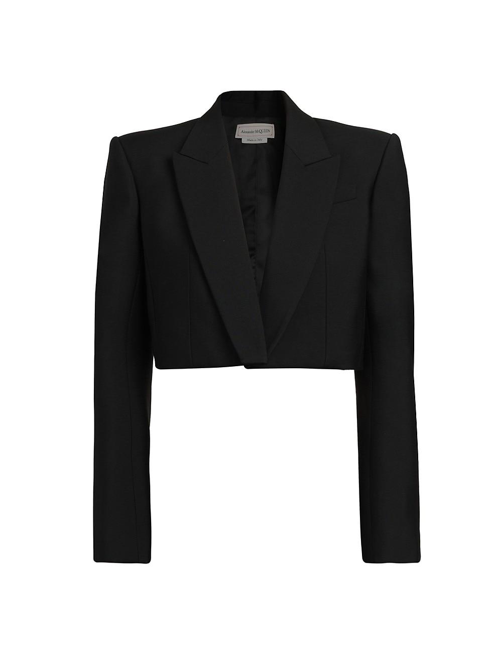 Alexander McQueen Wool Cropped Tuxedo Jacket in Black Lyst
