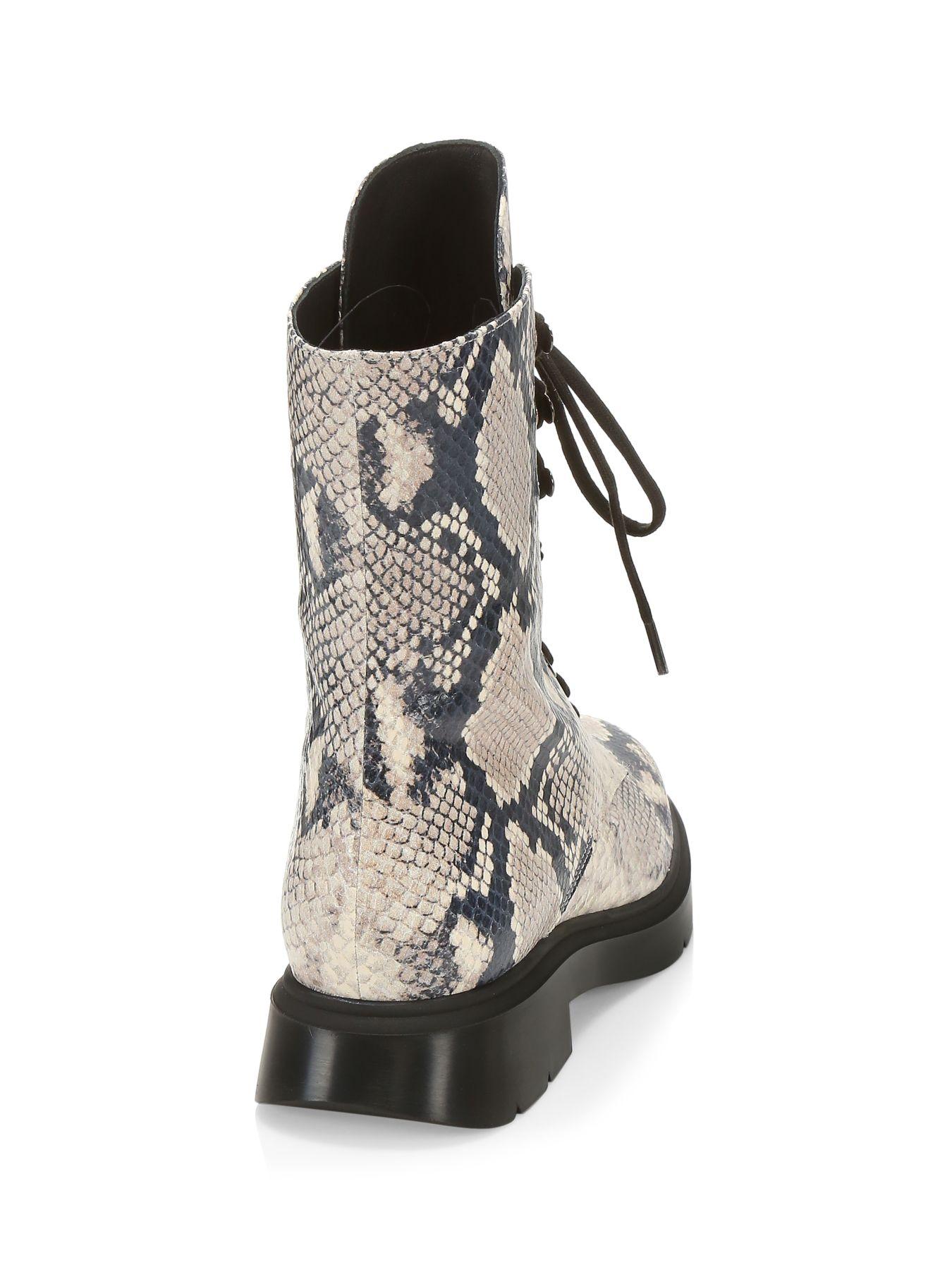 Stuart Weitzman Mckenzee Python-embossed Leather Combat Boots in Natural - Lyst