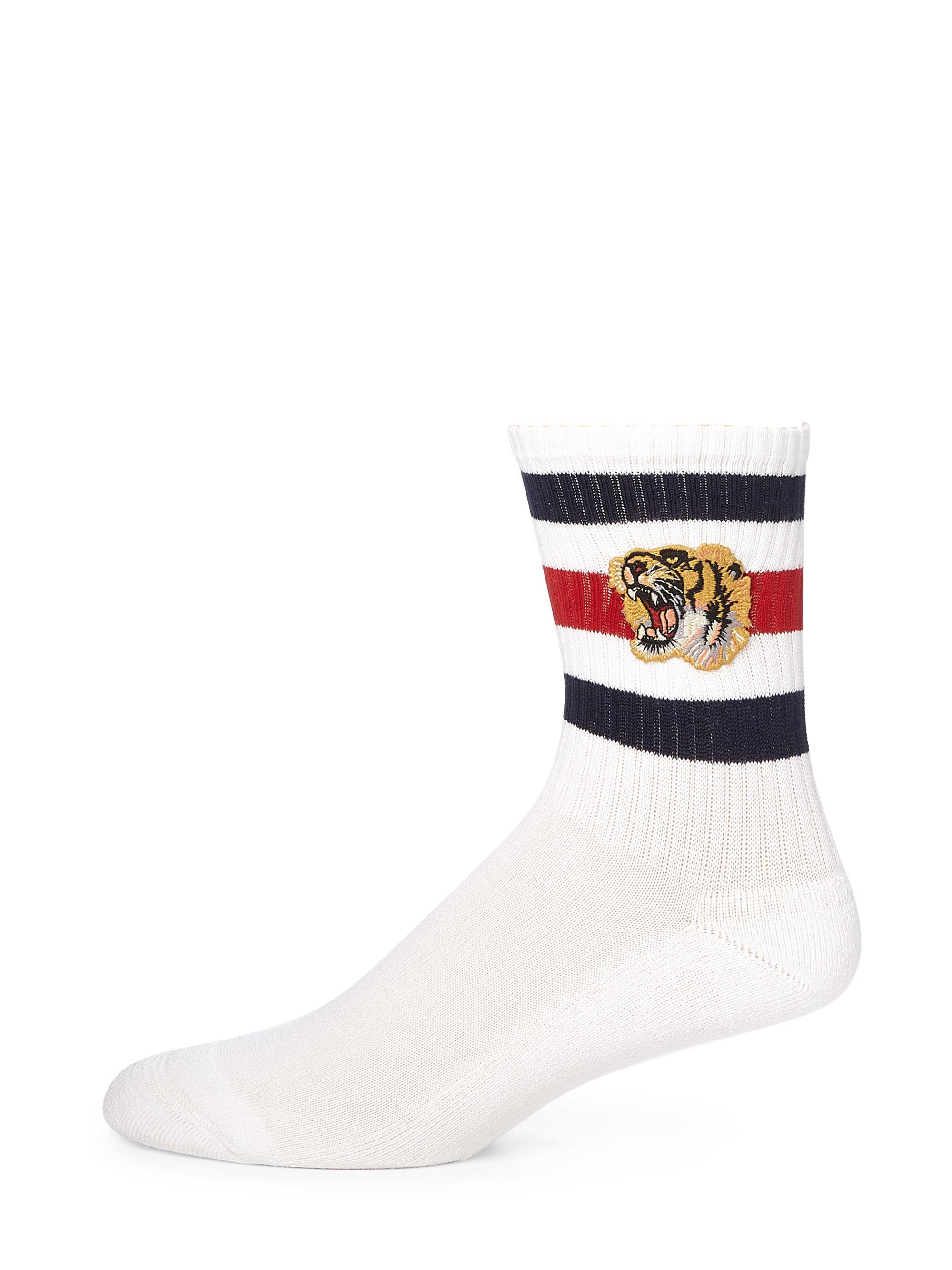 Gucci Cotton Little Tiger Striped Socks in White Blue (Blue) for Men - Lyst