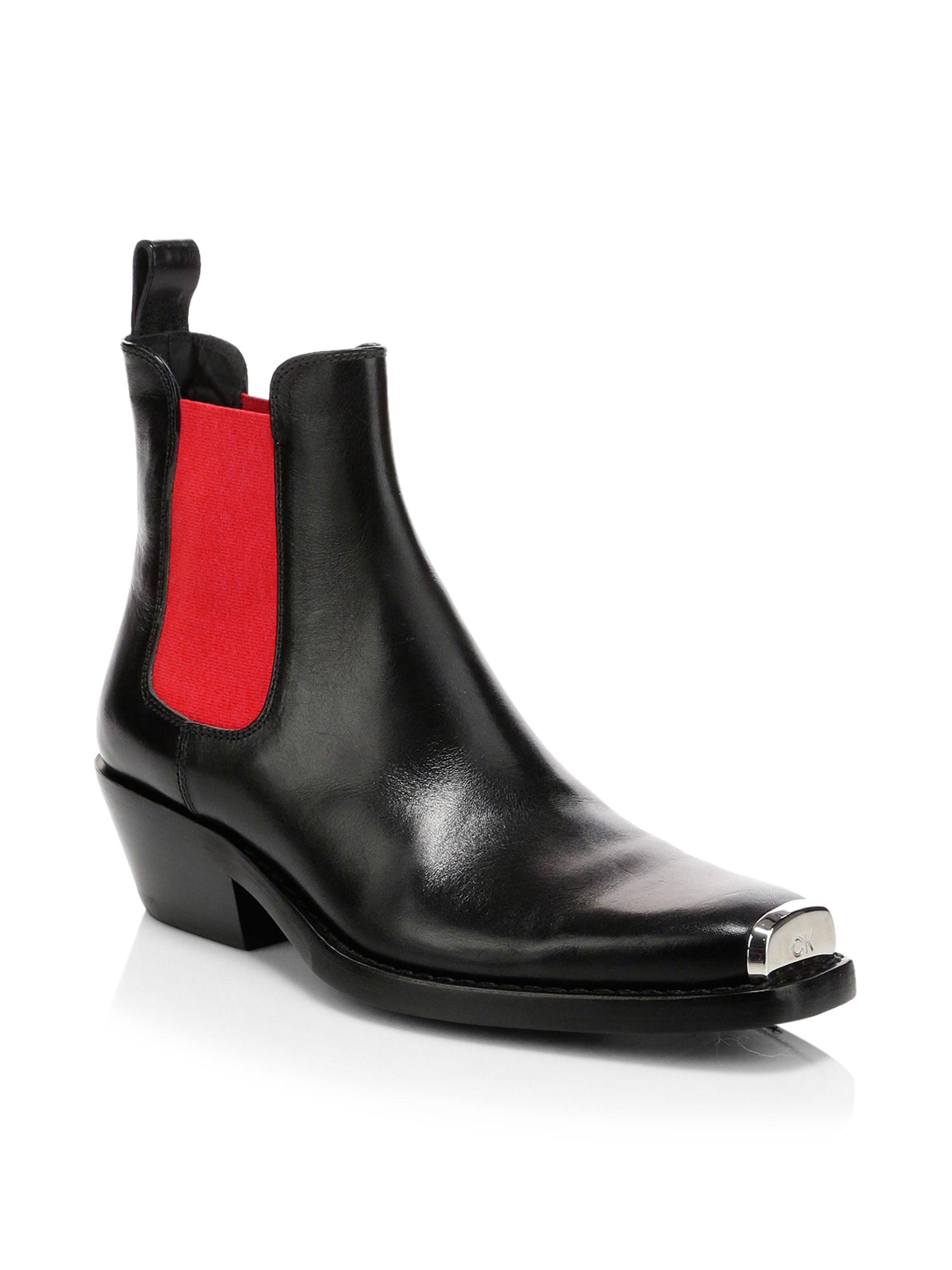 Calvin Klein Silver Toe Chelsea Boots In Calf Leather in Black Red (Black)  | Lyst