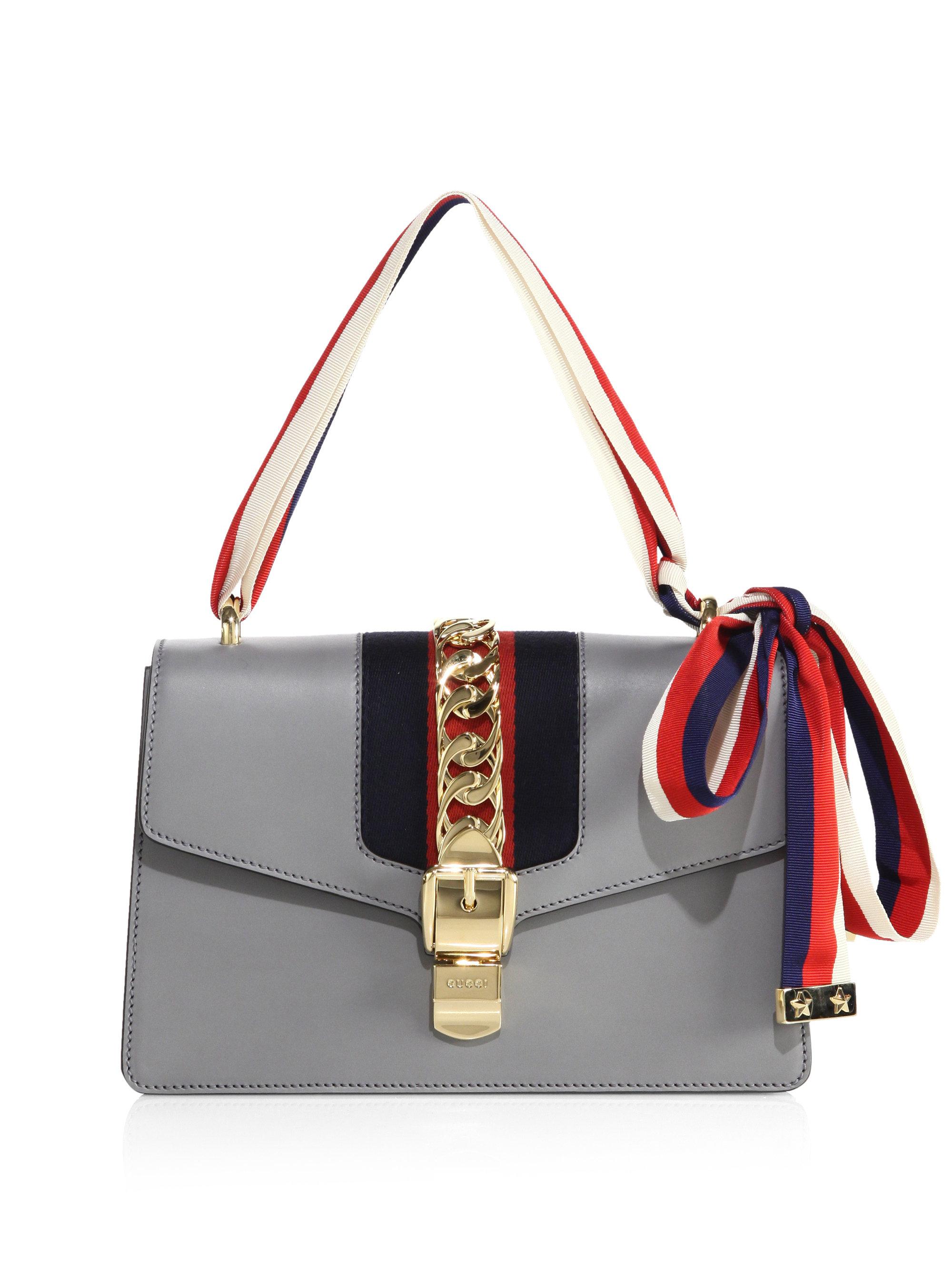 Gucci Sylvie Leather Shoulder Bag in Gray - Lyst