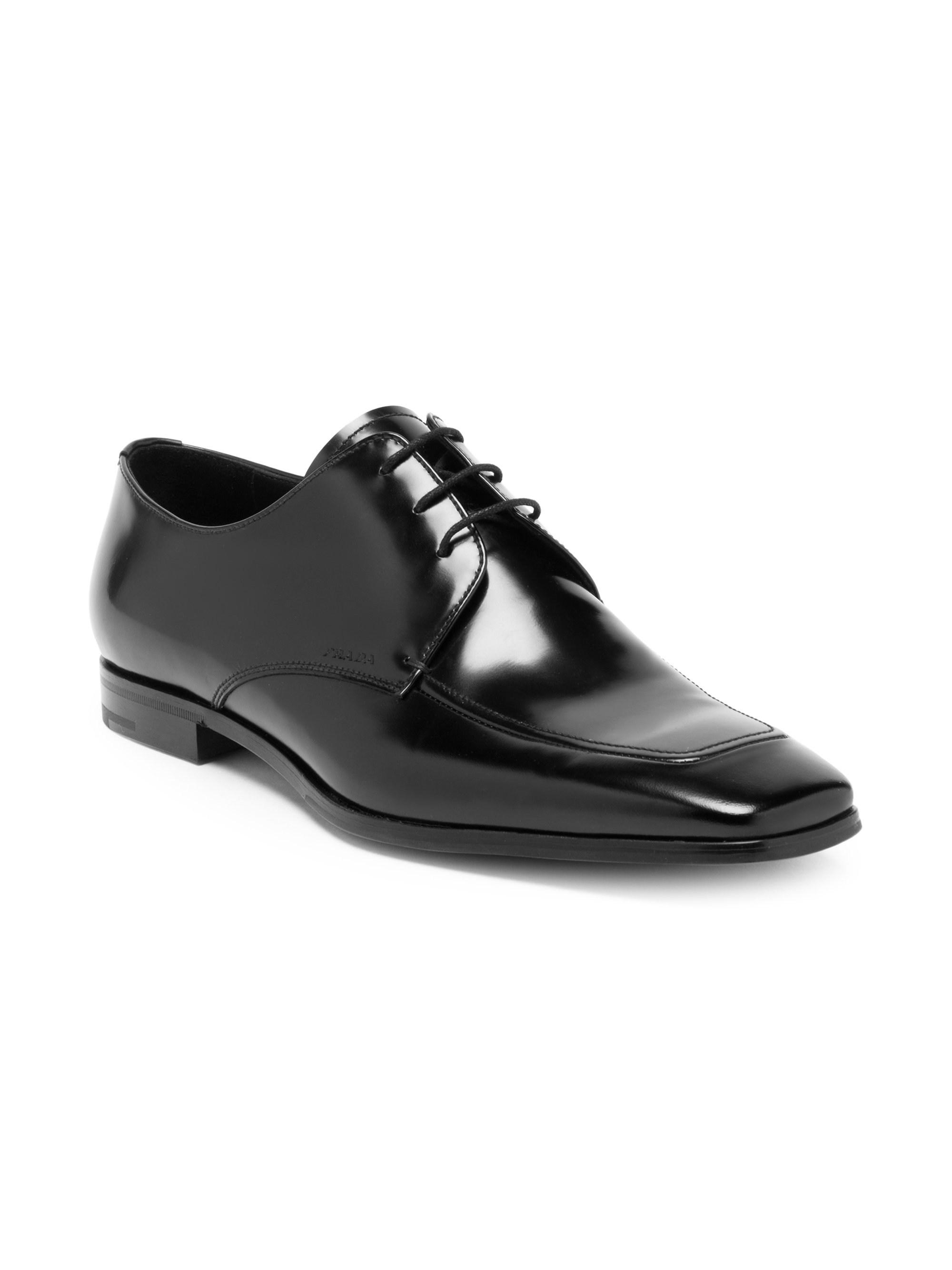 Prada Men S Spazzolato Fume Leather Dress Shoes Black Size 5