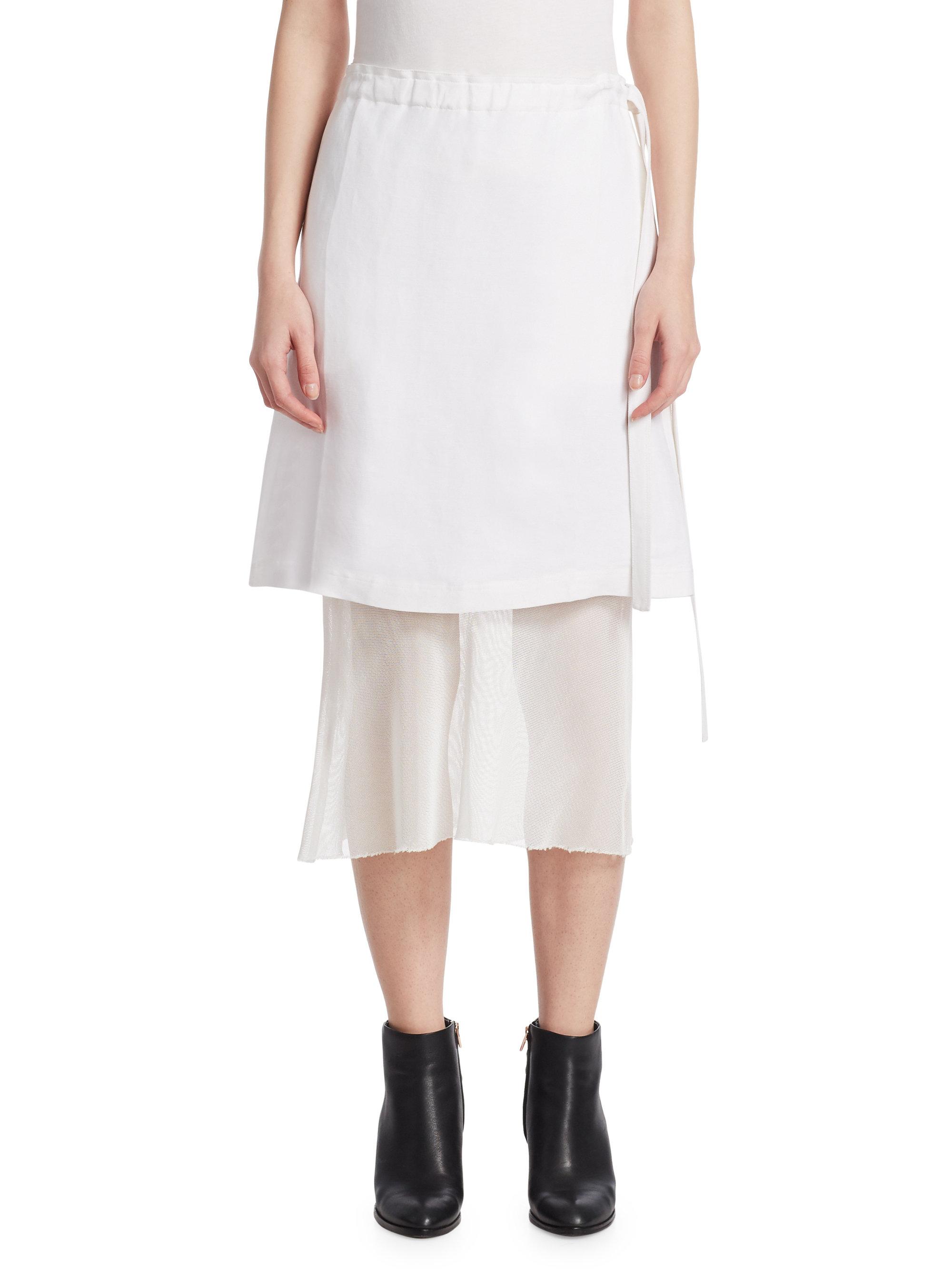 white layered midi skirt
