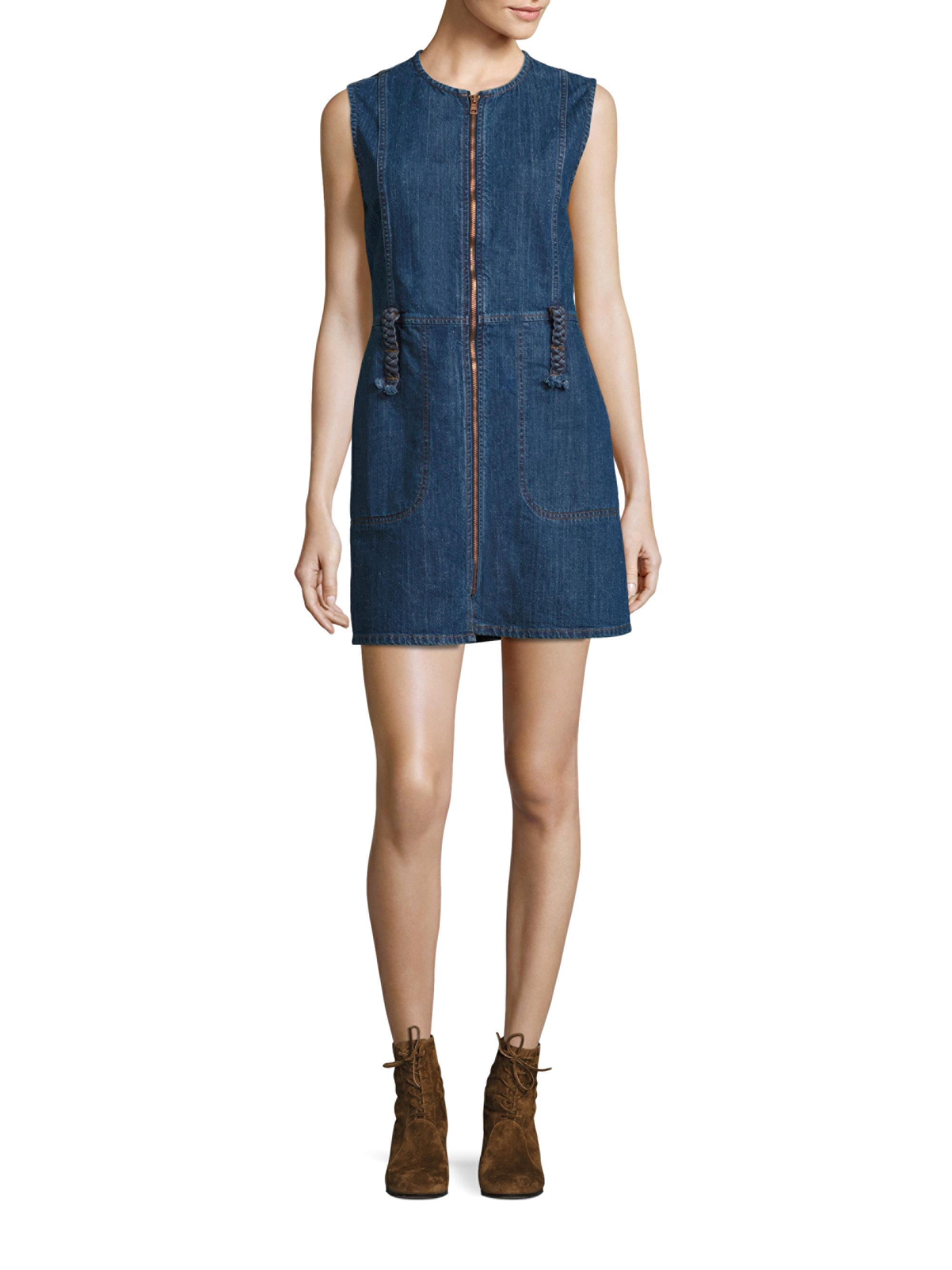 See By Chloé Zip-front Denim Dress in Washed Indigo (Blue) | Lyst