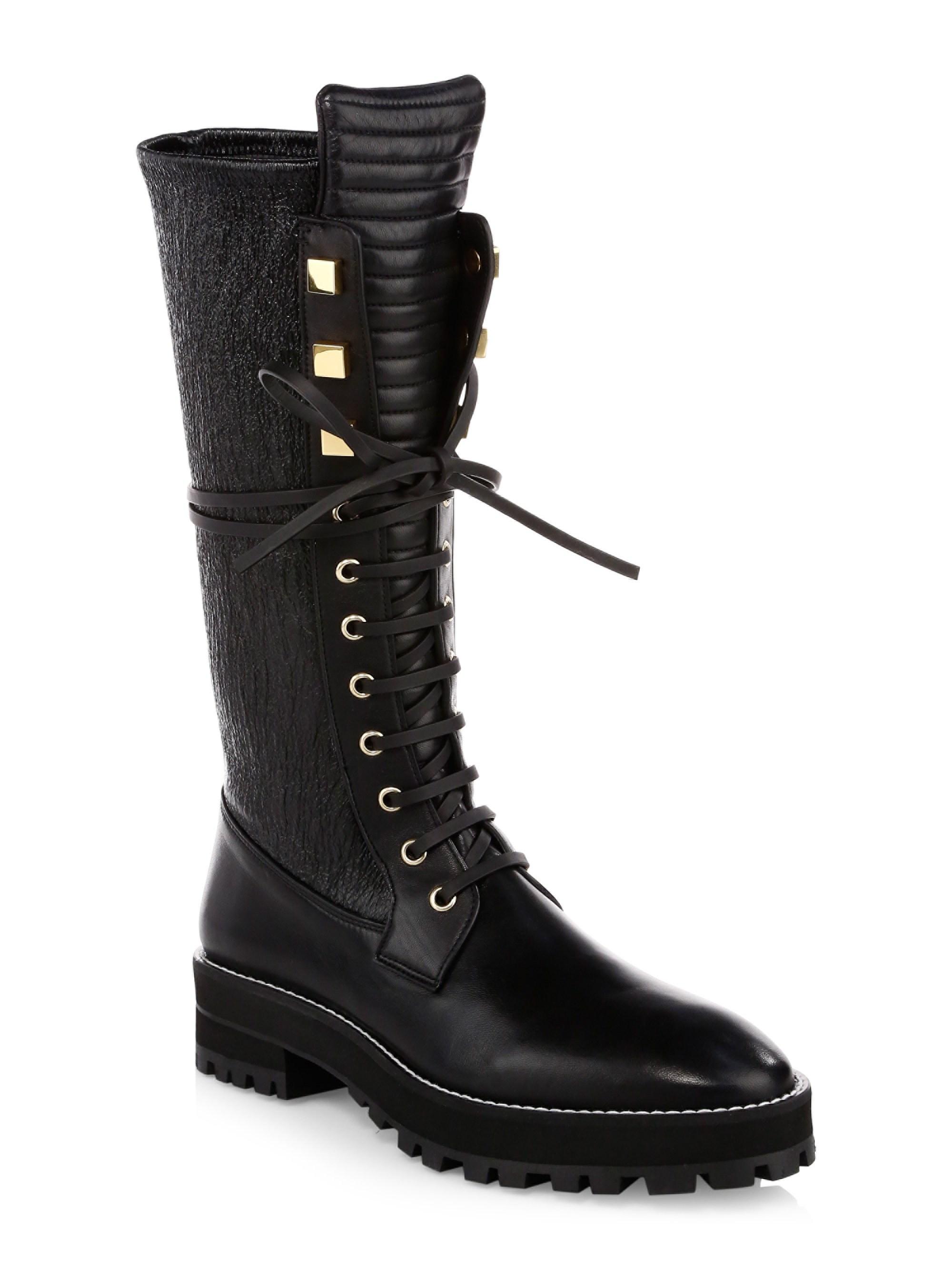Stuart Weitzman Women's Elspeth Lace-up Leather Knee-high Combat Boots -  Black - Size 5.5 - Lyst