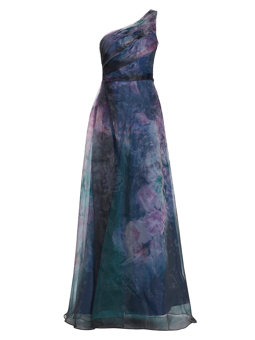 Rene Ruiz Collection One-shoulder Printed Organza Gown in Blue | Lyst