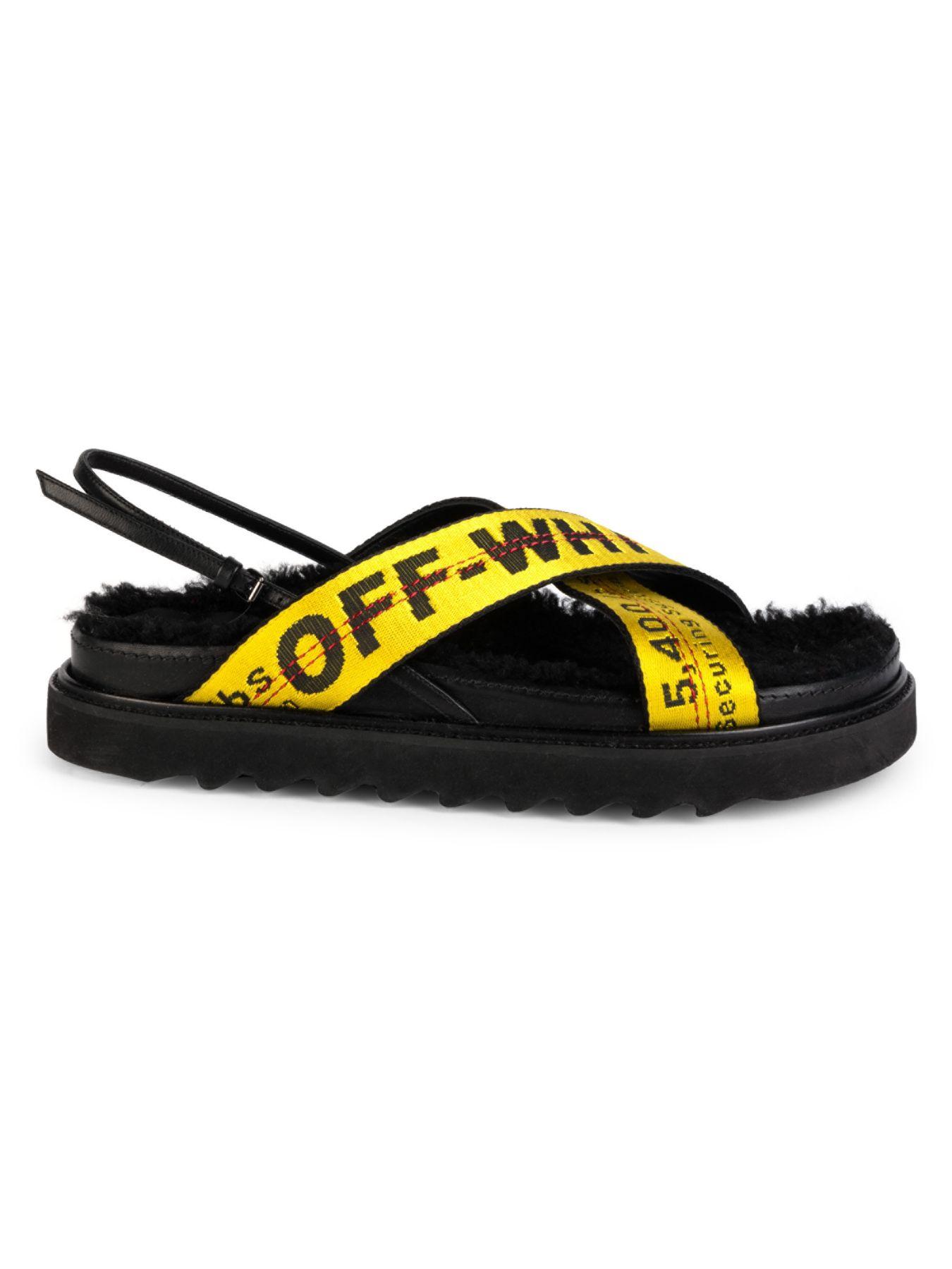 Off-White c/o Virgil Abloh Industrial Belt Shearling-lined Sandals in Black Yellow (Black ...