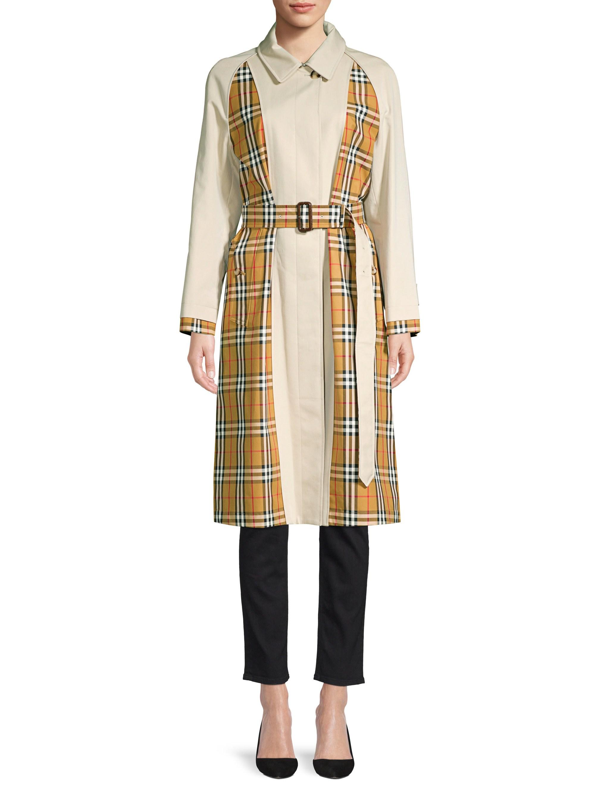 check print trench coat