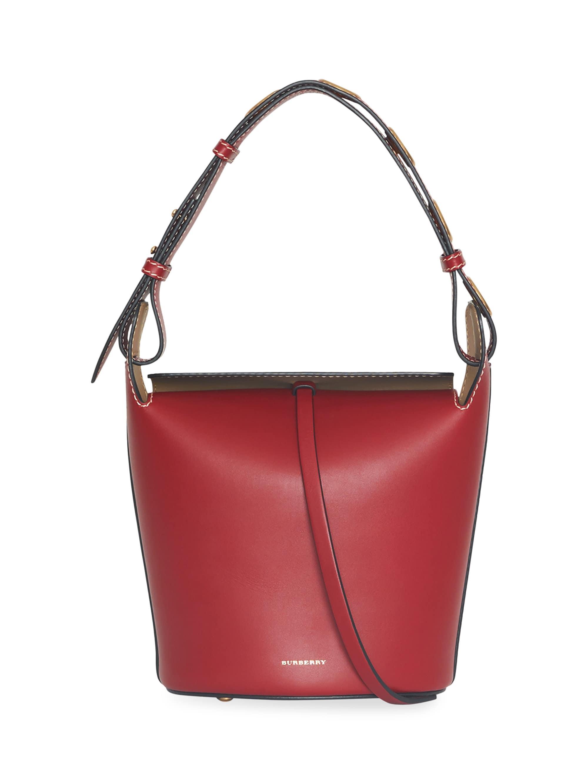Burberry Small Leather Bucket Bag in Red - Lyst