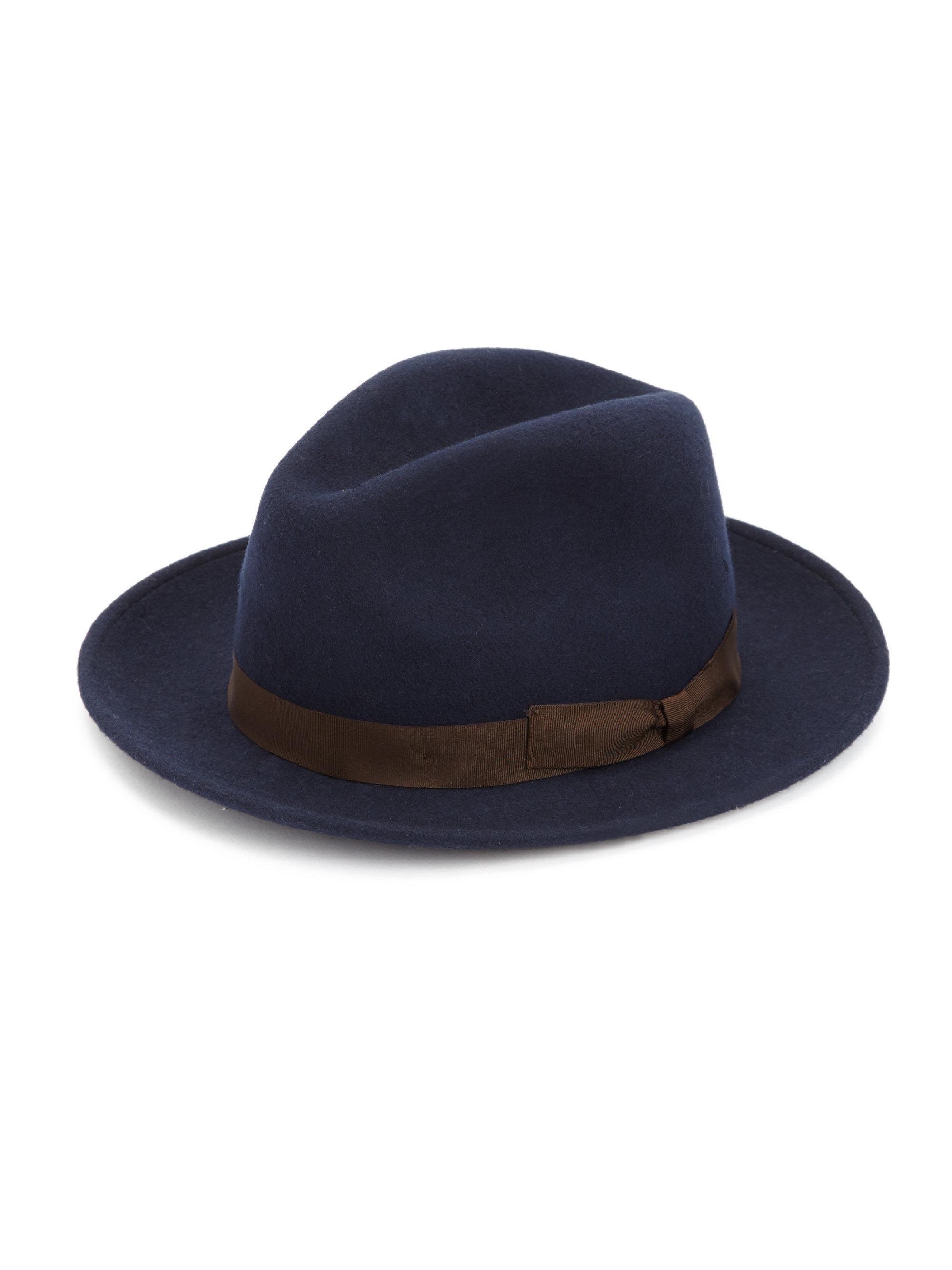 Saks Fifth Avenue Collection Wide Brim Wool Fedora Hat in Blue for Men ...