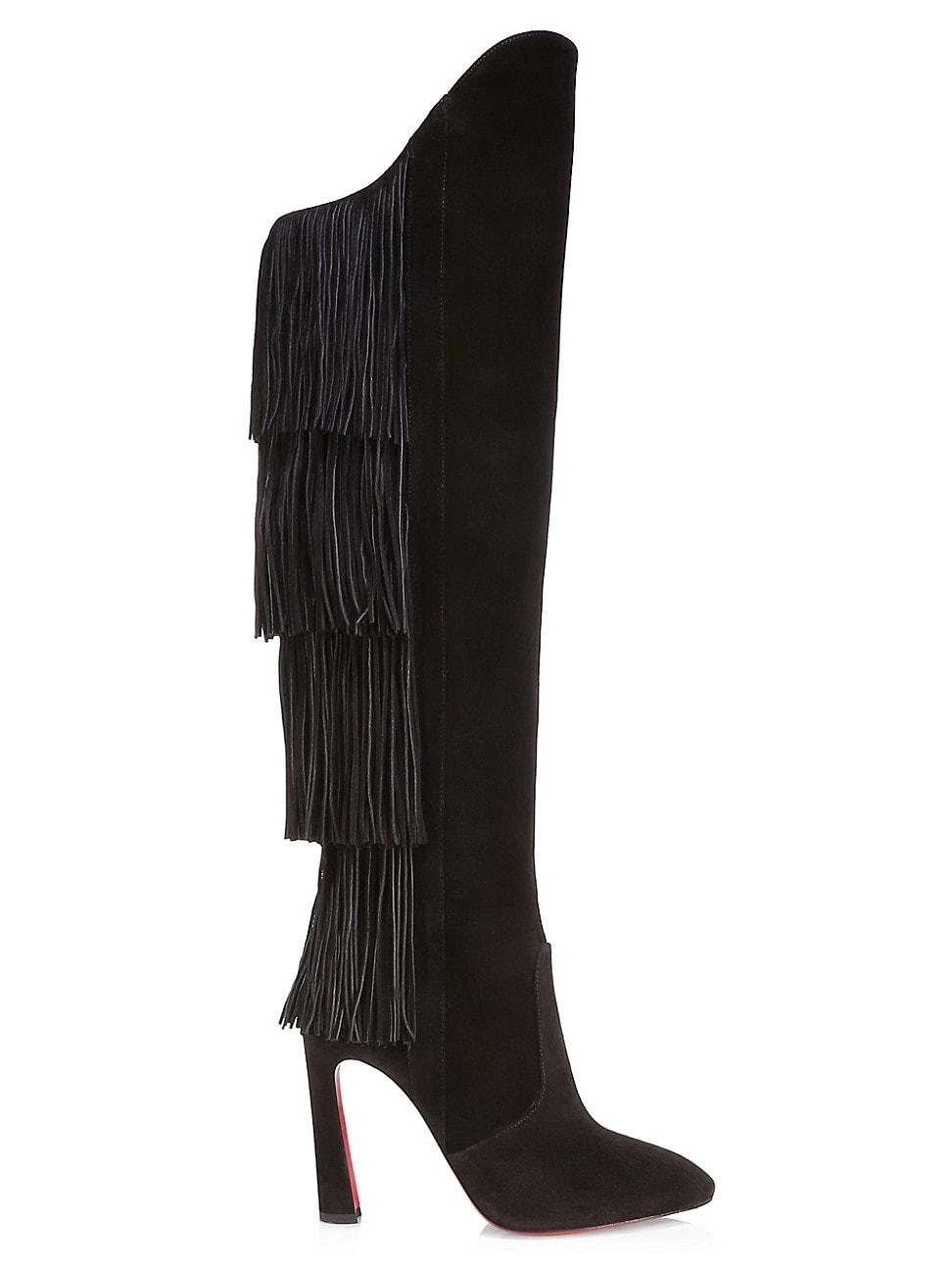 Christian Louboutin Lionne Tall Fringe Suede Boots in Black - Lyst