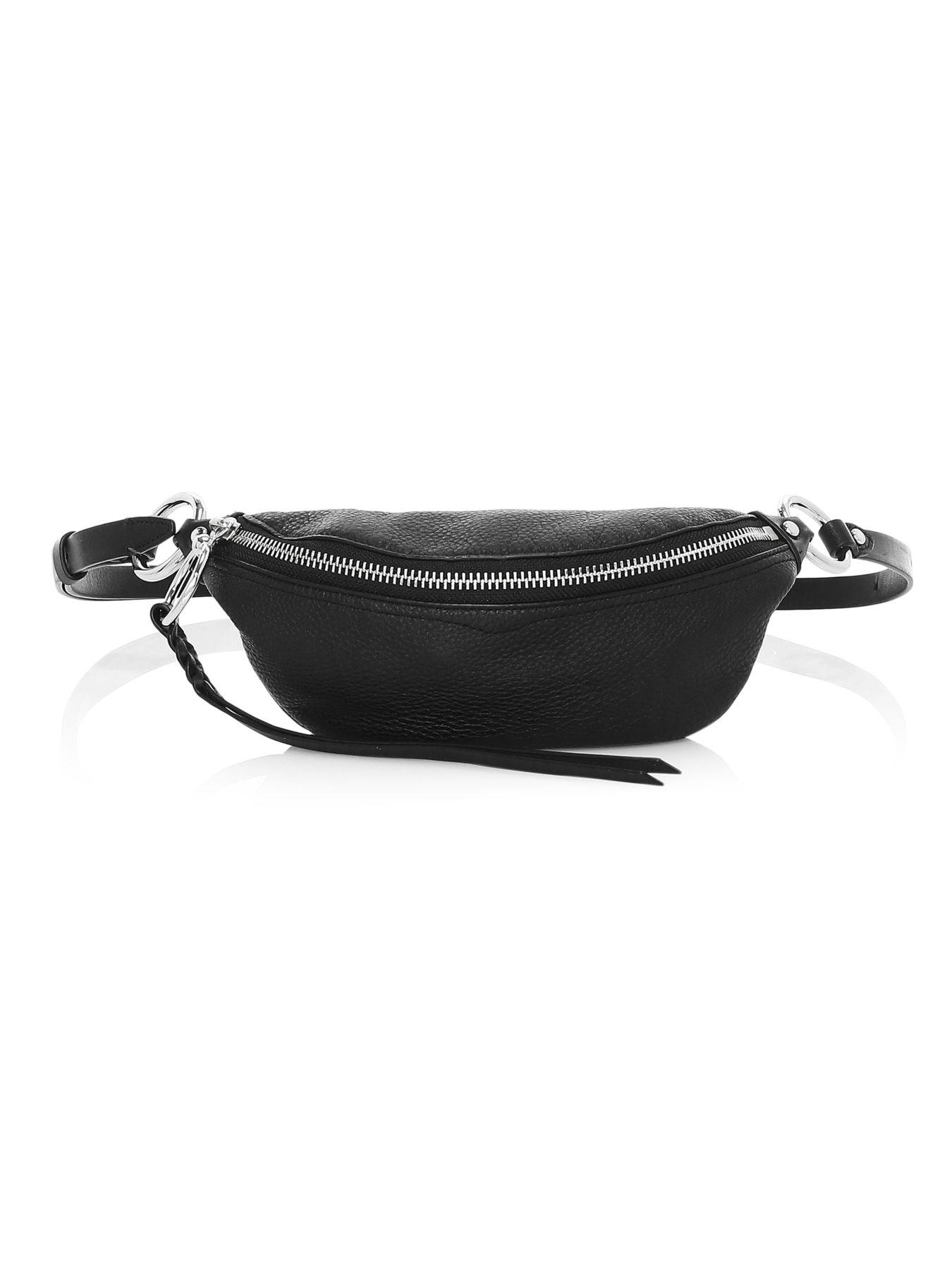 Rebecca Minkoff Bree Mini Leather Belt Bag in Black/Silver (Black ...
