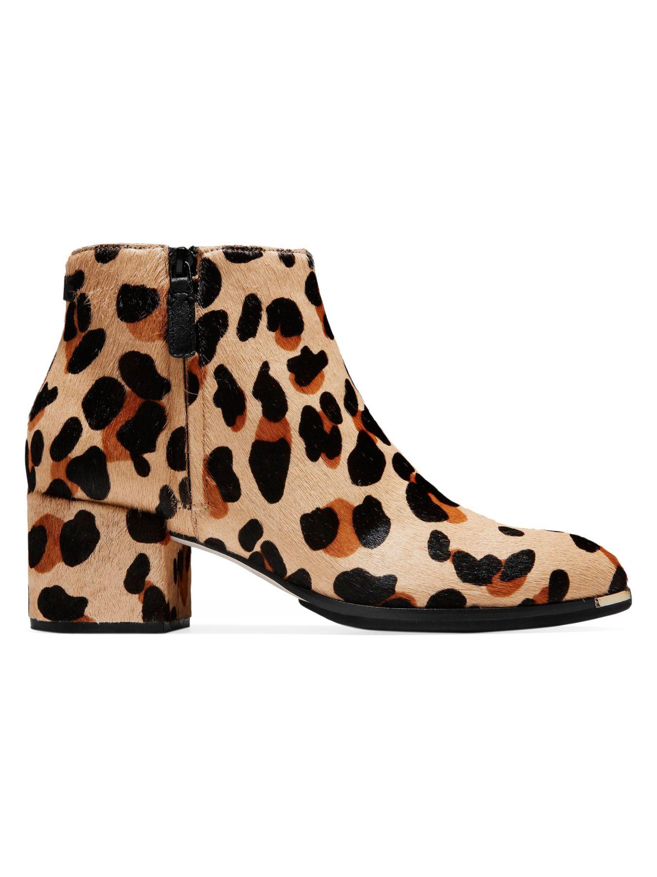 Cole Haan Leather Grand Ambition Leopard-print Calf Hair Ankle Boots in ...