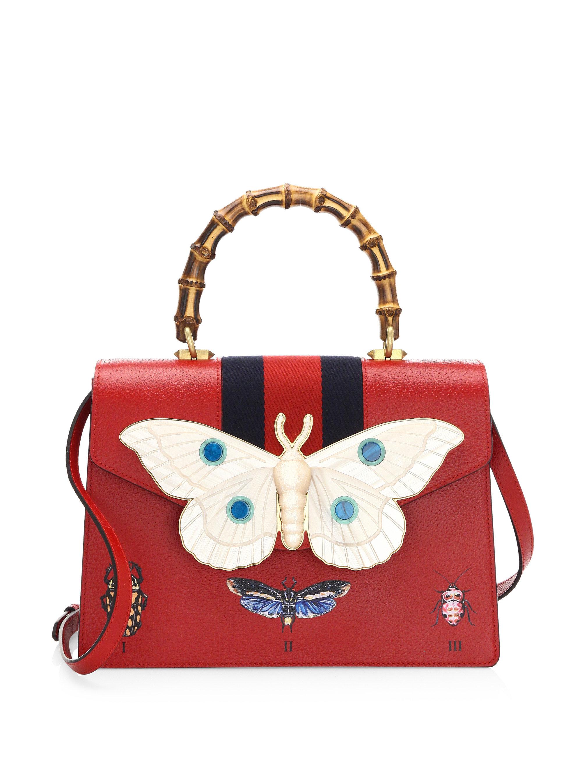 Gucci Butterfly Leather Handbag in Red | Lyst