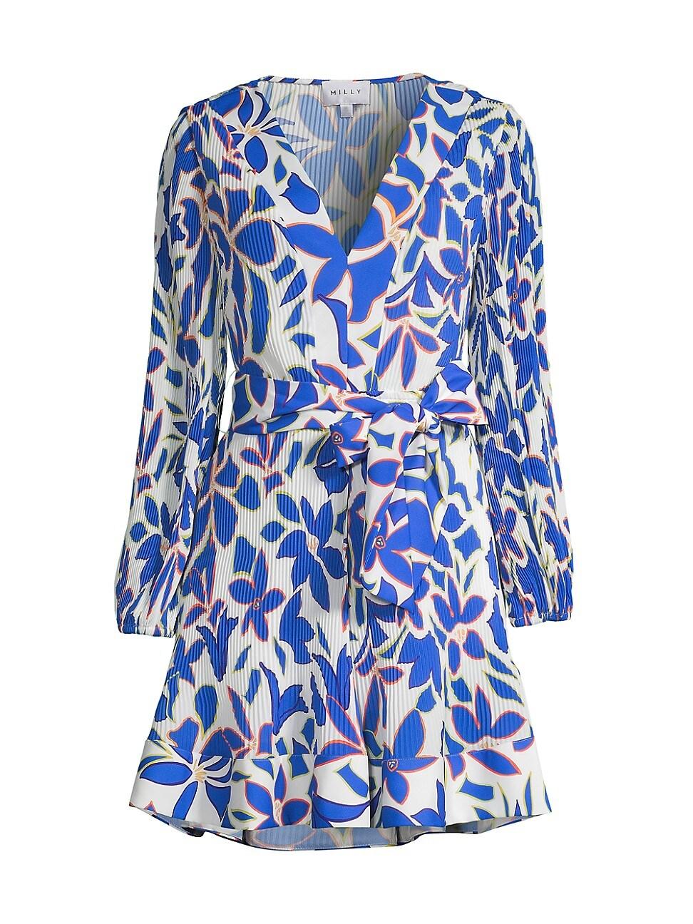MILLY Liv Floral Pleated Minidress in Blue | Lyst