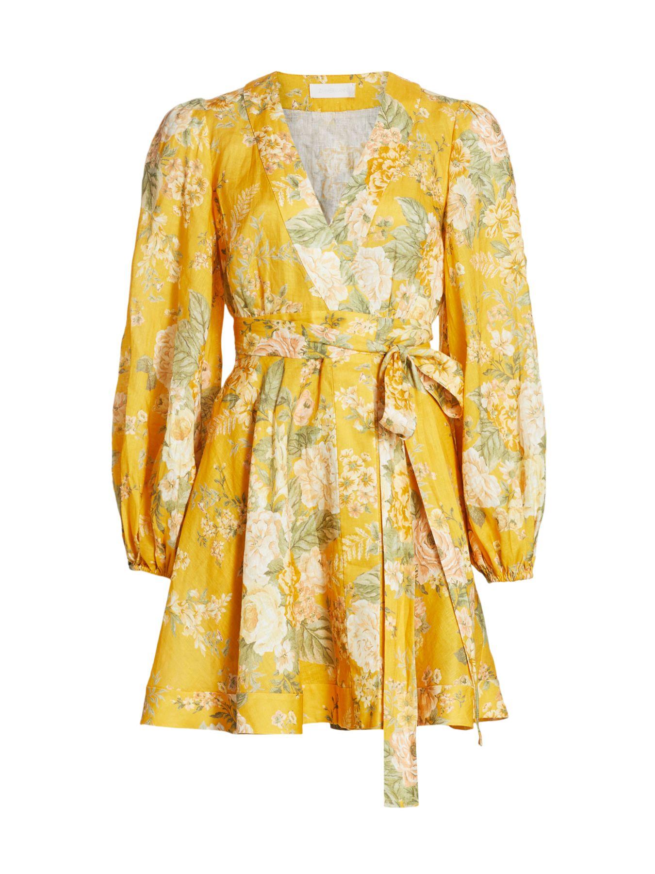 Zimmermann Linen Amelie Floral Wrap Dress in Amber Floral (Yellow) - Lyst