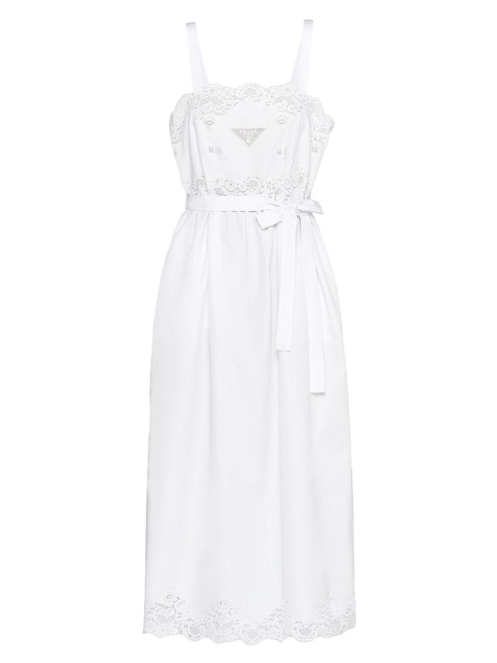 Prada Embroidered Poplin And Lace Dress in White | Lyst