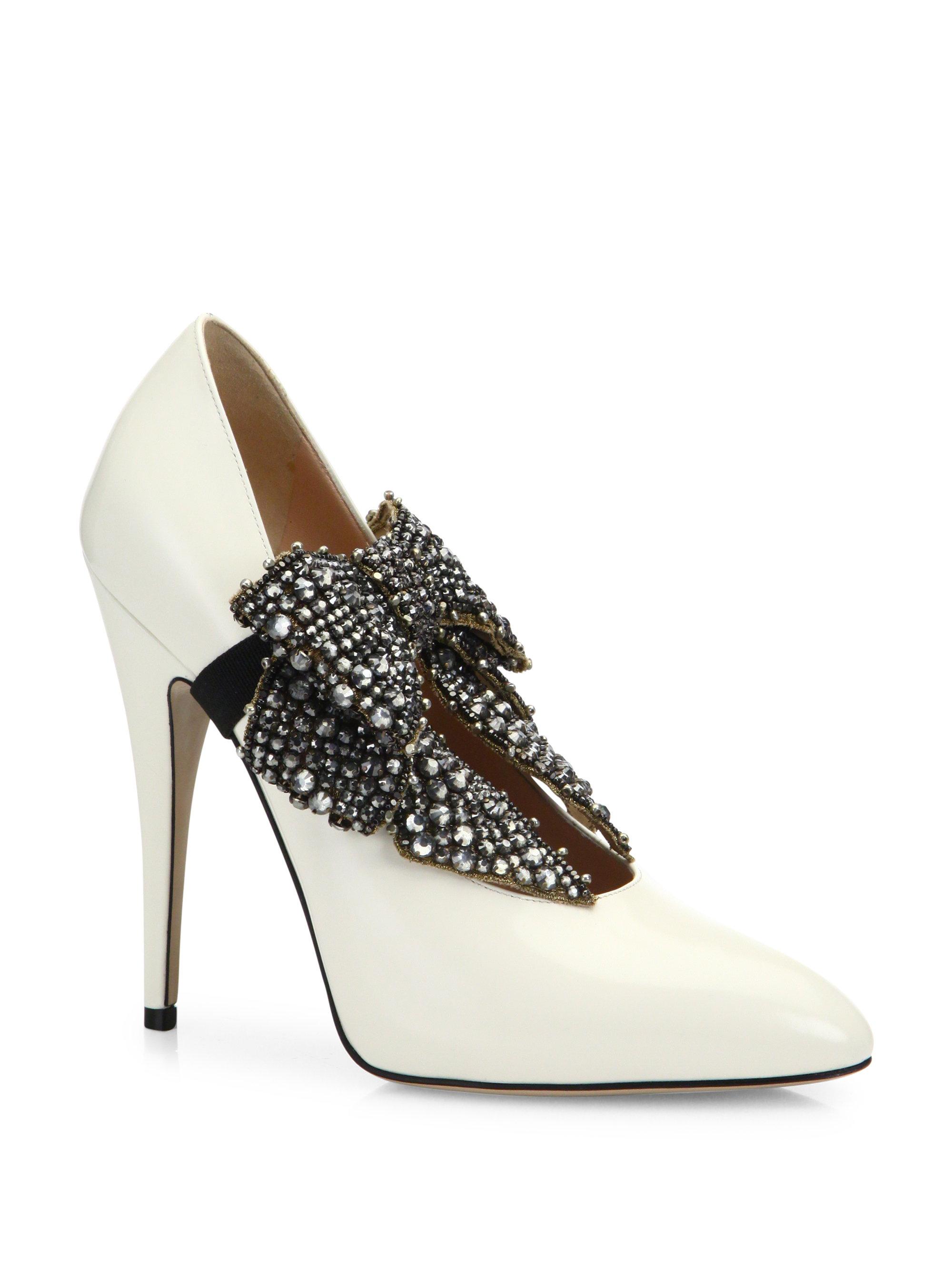 Gucci Removable Crystal Bow & Leather Point Pumps in White - Lyst