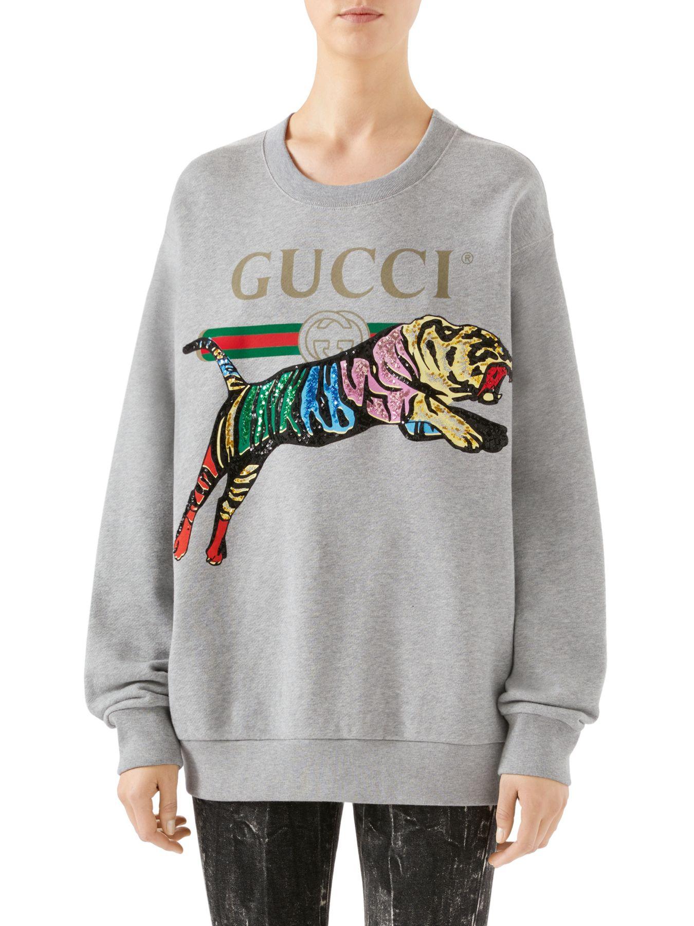Gucci Sequin Tiger Sweatshirt in Gray | Lyst