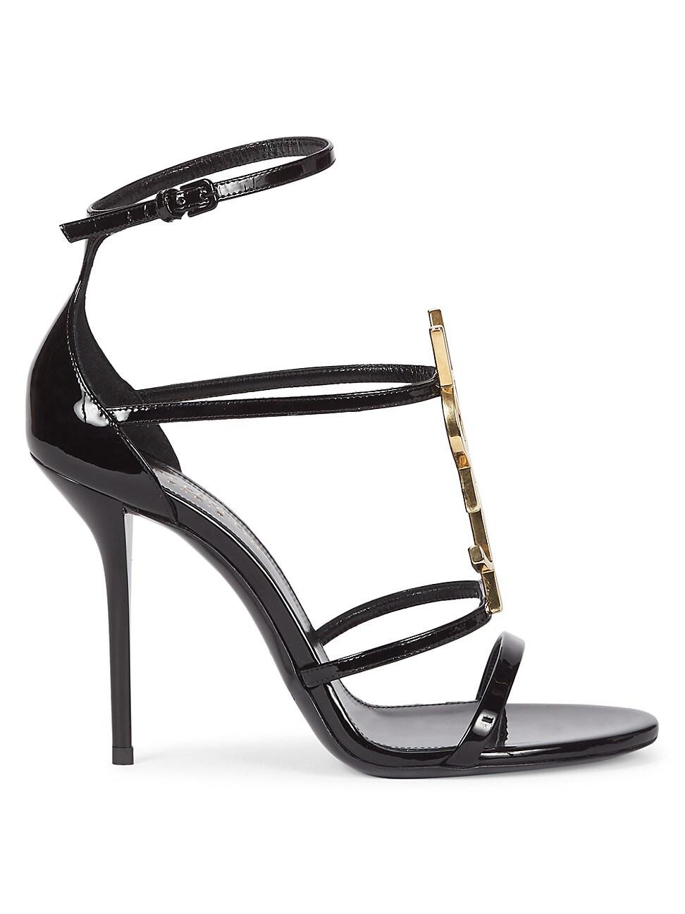 Saint Laurent Cassandra 100 Patent Leather Ankle-strap Sandals in Black ...