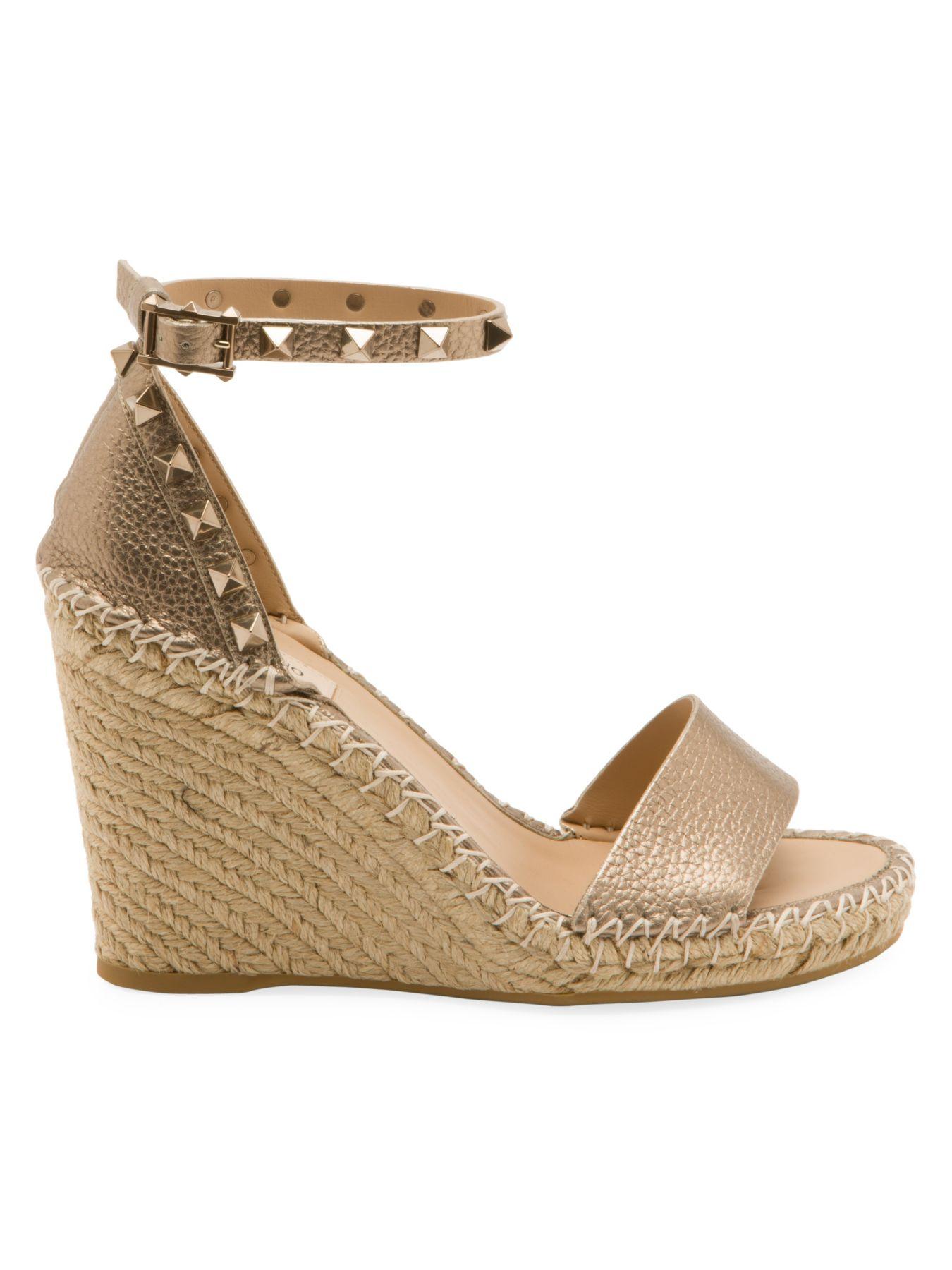 Valentino Garavani Rockstud Metallic Leather Espadrille Wedge Sandals ...