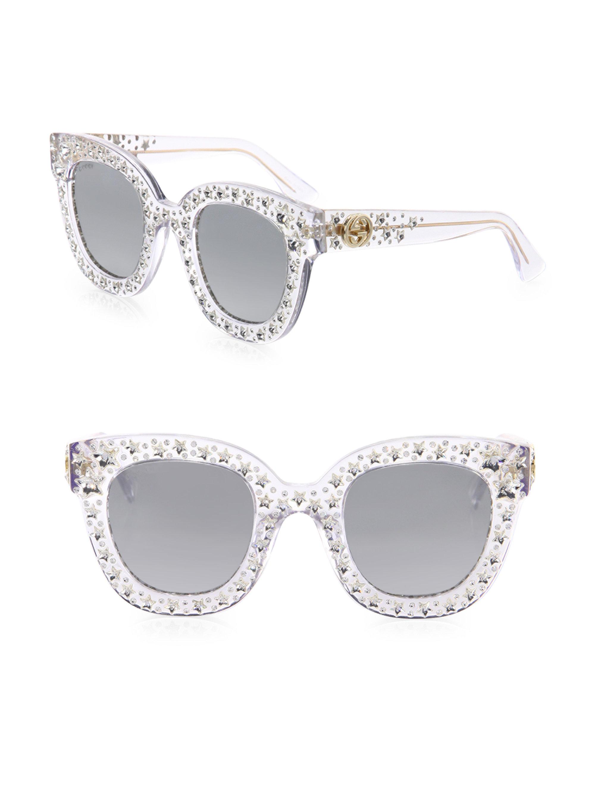 Gucci - Rectangular Sunglasses with Crystals - Black - Gucci