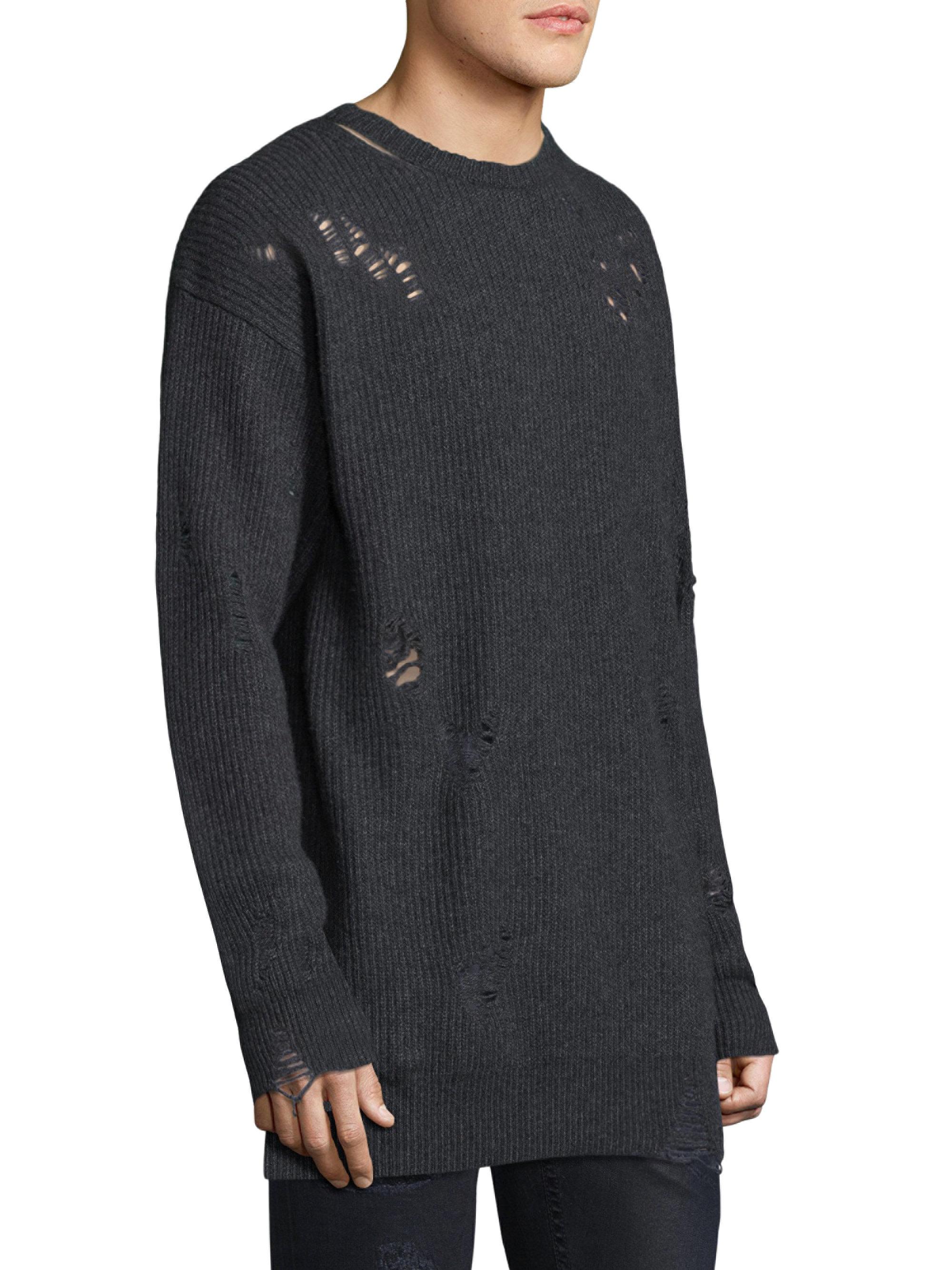 DIESEL Wool Ripped Knitted Sweater in Black for Men - Lyst