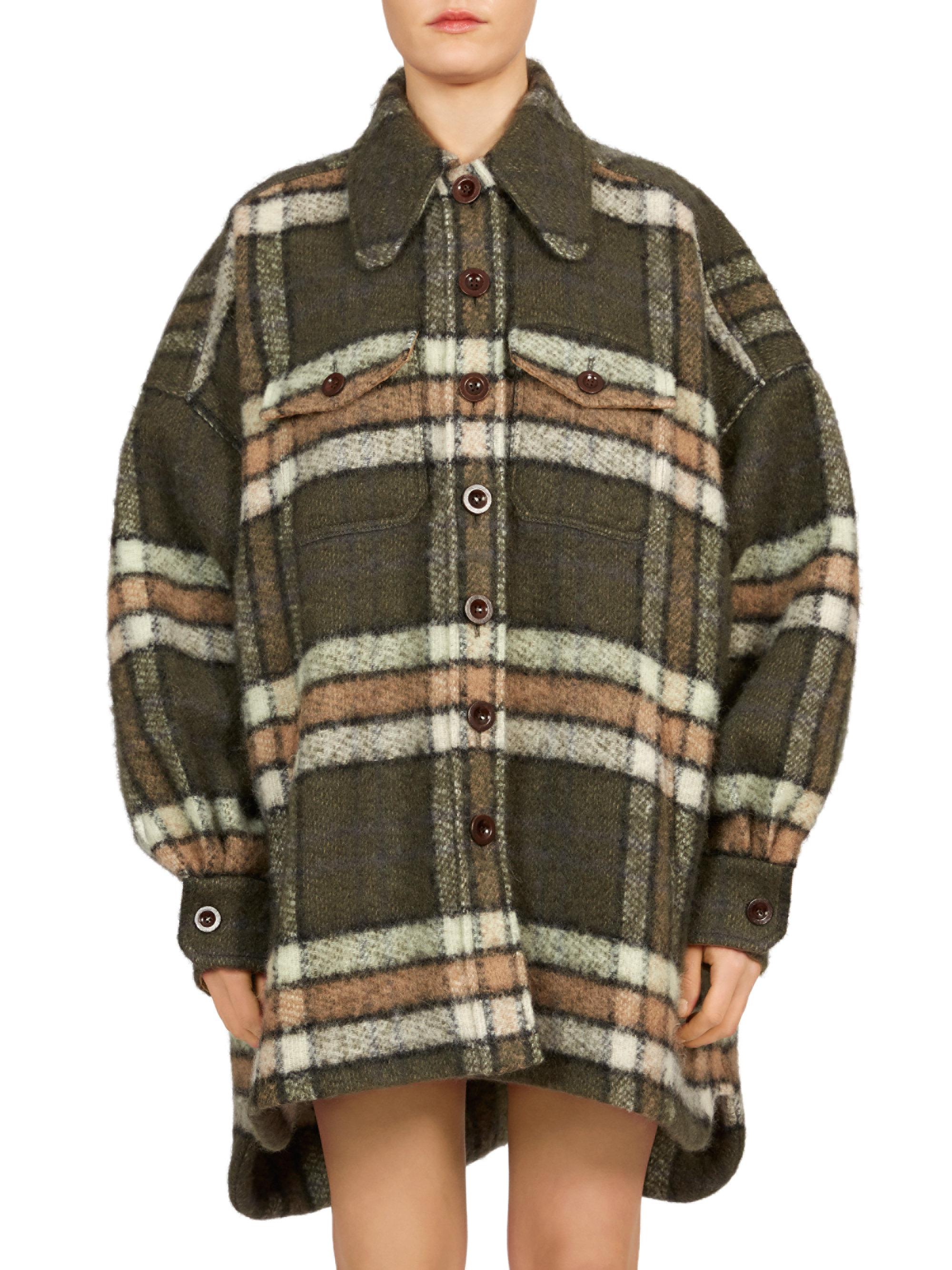 Chloé Synthetic Mohair Plaid Coat in Green - Lyst