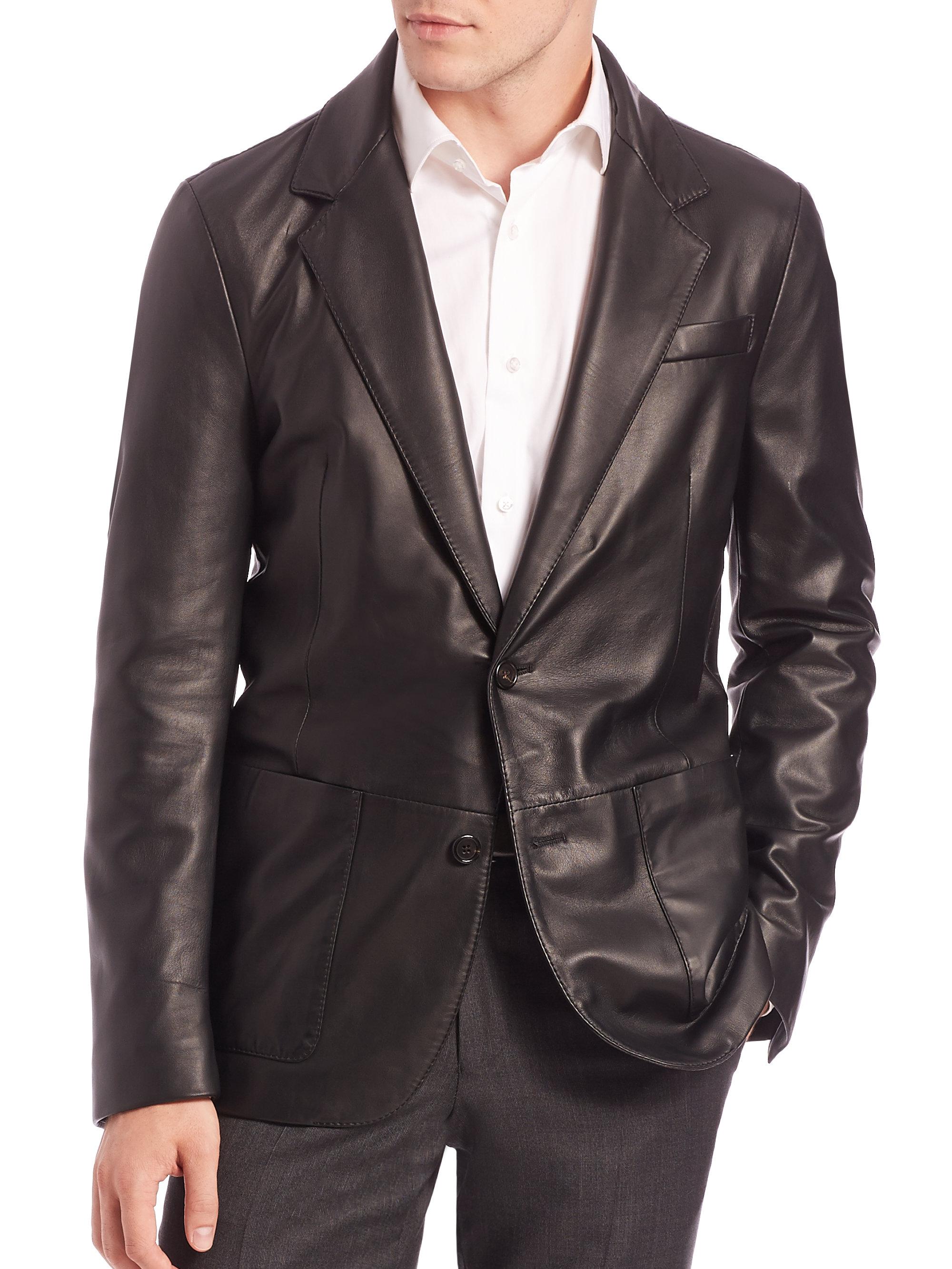 Lyst Saks Fifth Avenue Leather Blazer in Black for Men
