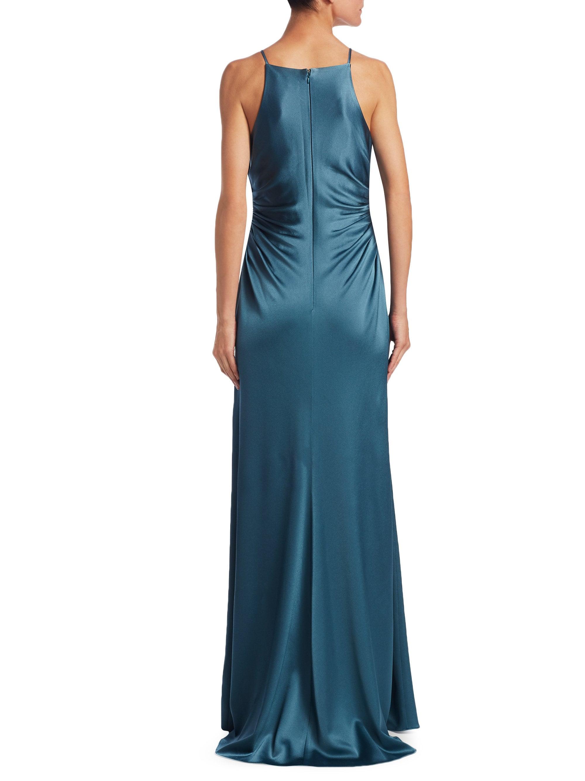 Halston Ruched-side Column Evening Gown in Blue - Lyst