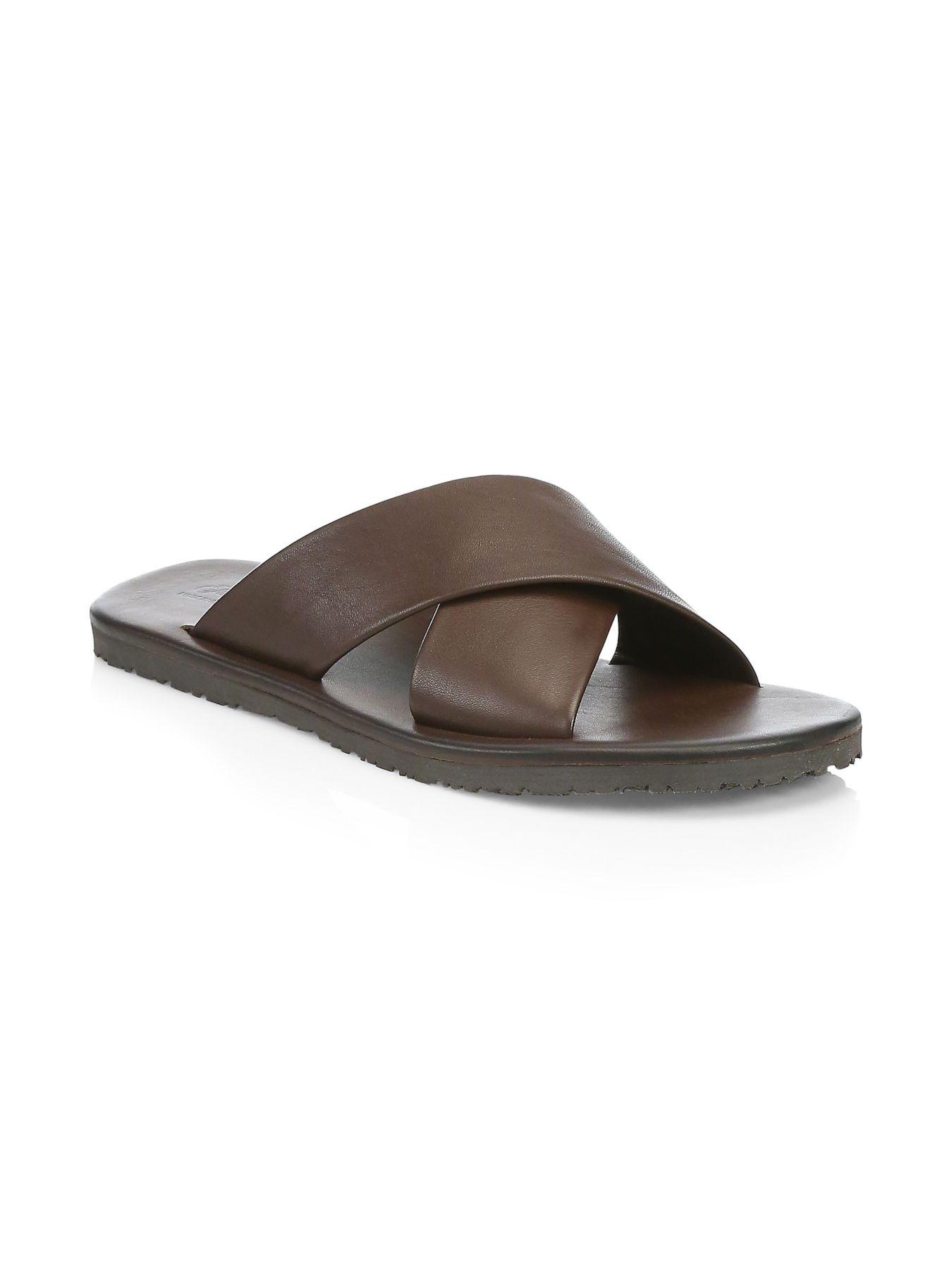 Saks Fifth Avenue Collection Leather Cross Strap Sandals in Brown for ...