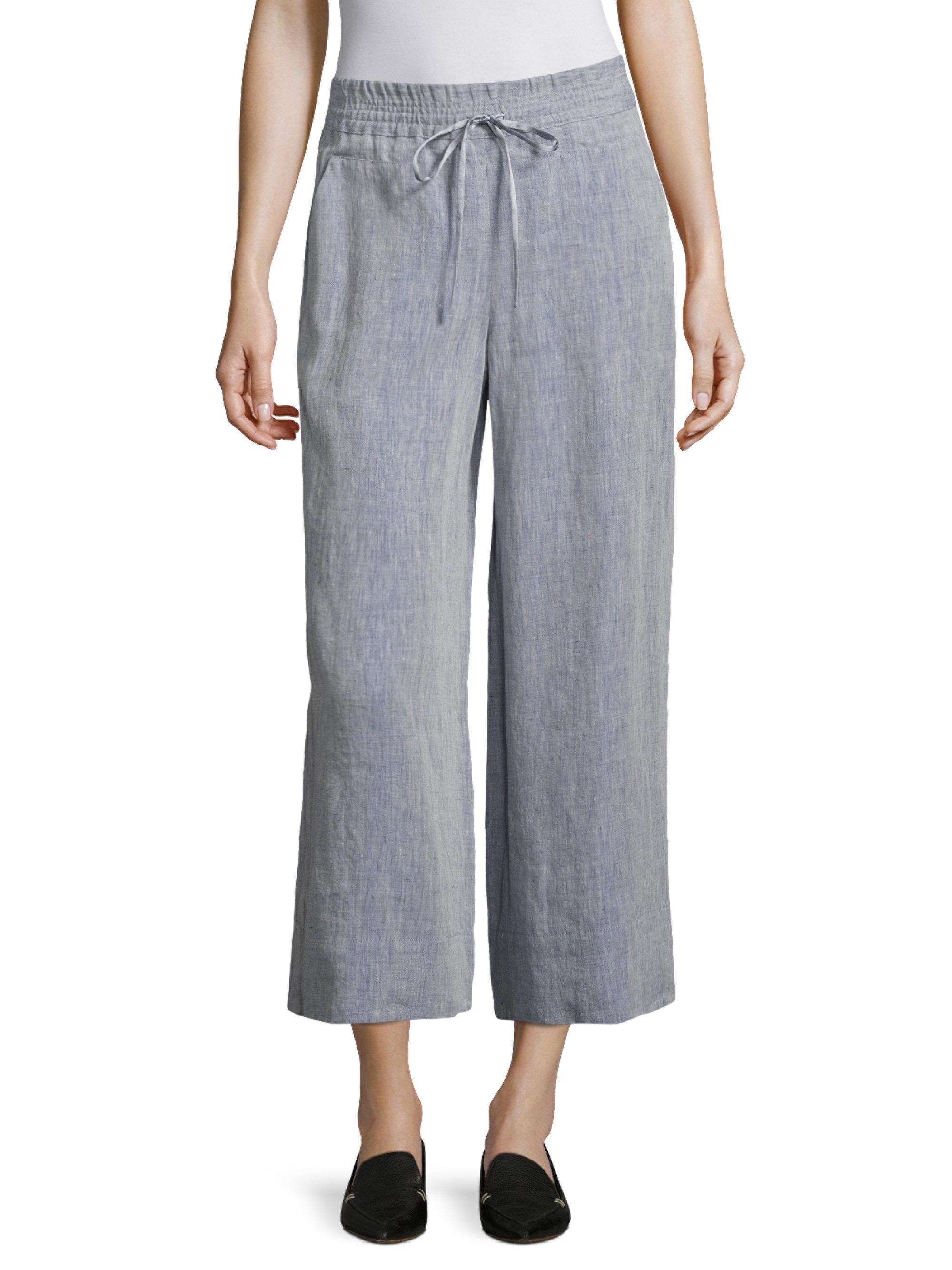Lafayette 148 New York Cropped Linen Drawstring Pants in Gray - Lyst