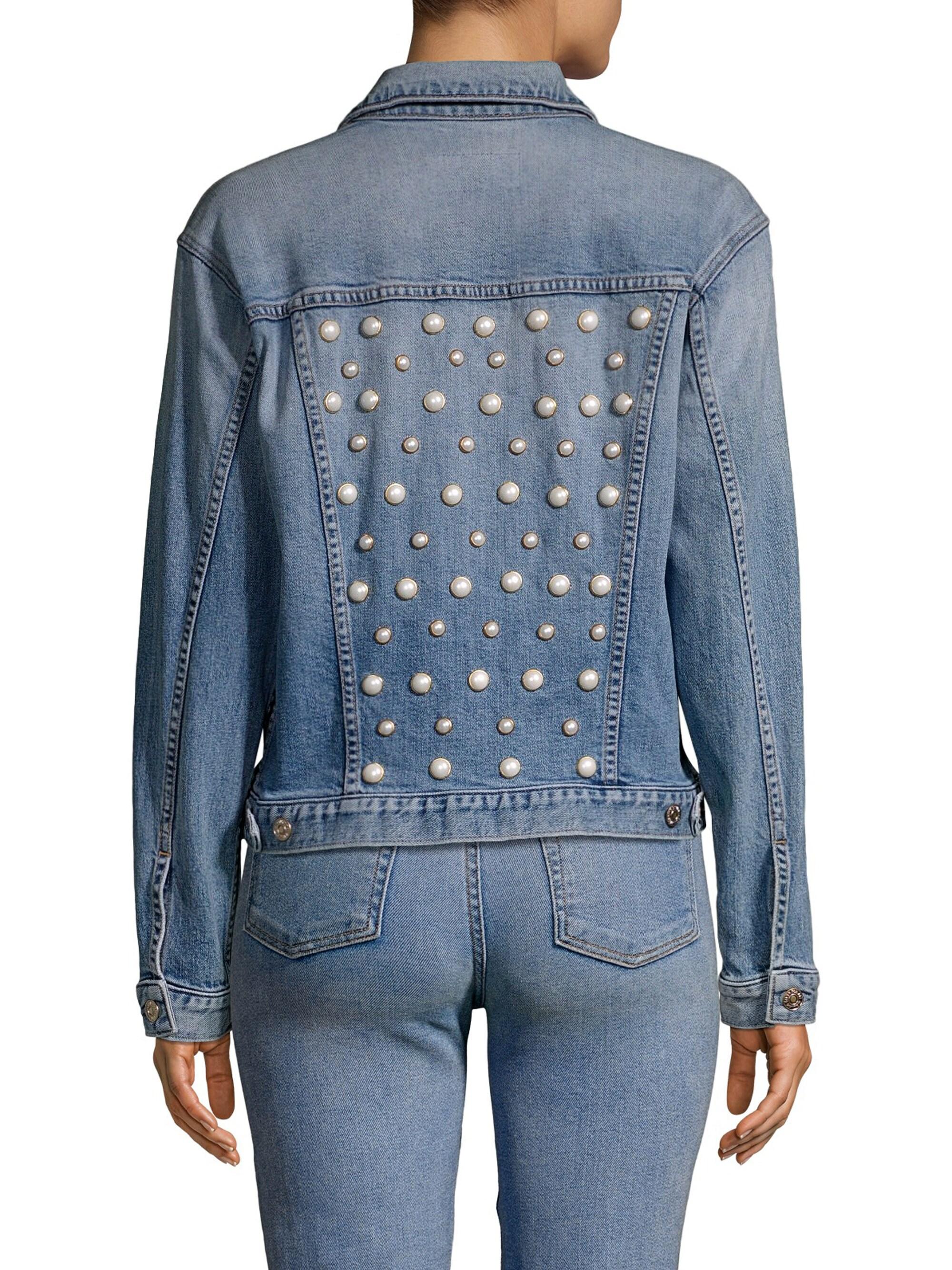 7 For All Mankind Women's Faux Pearl Embellished Denim Jacket - Pearl ...