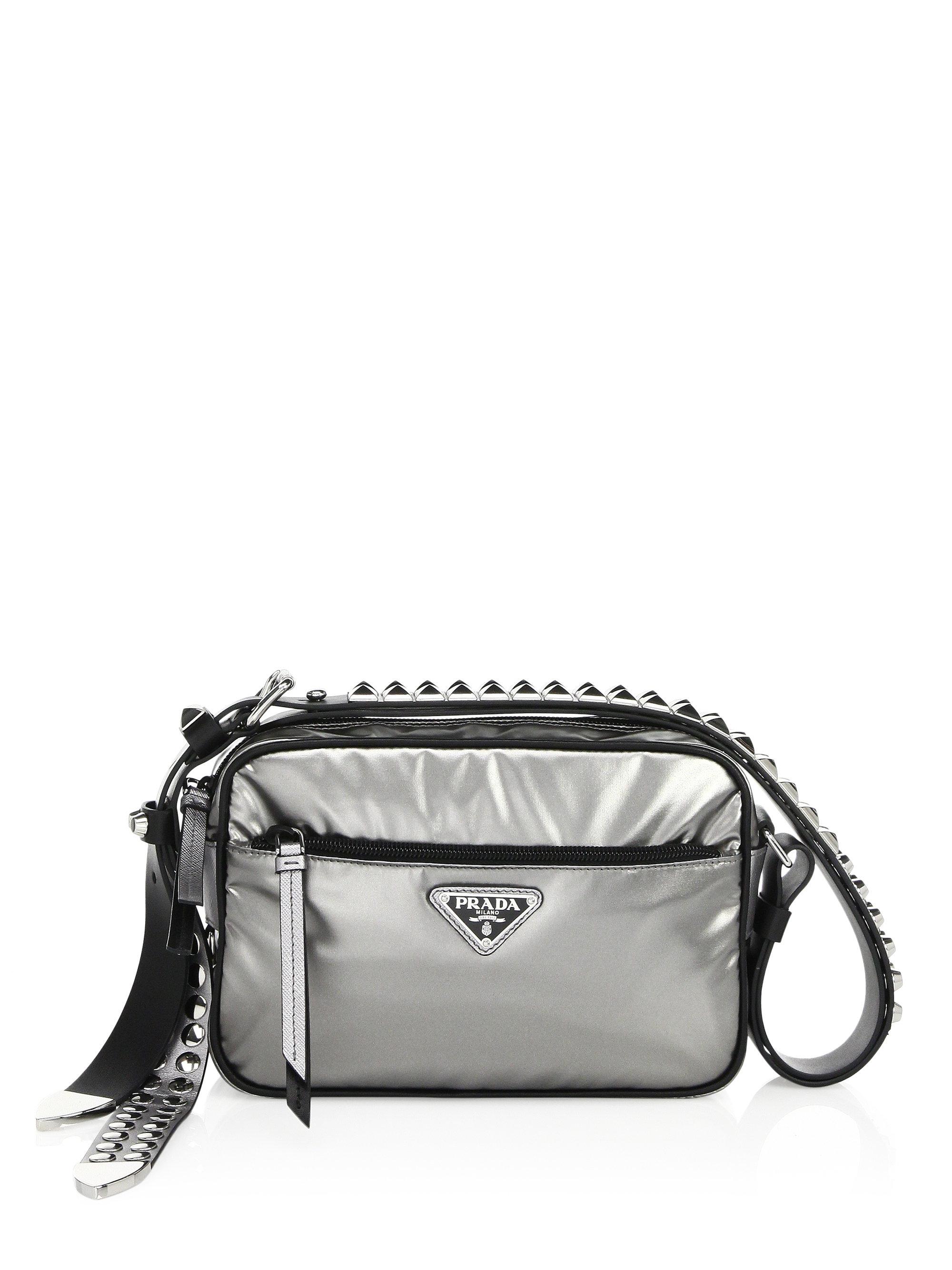 Prada Synthetic Studded Nylon Shoulder Bag in Silver (Metallic) | Lyst