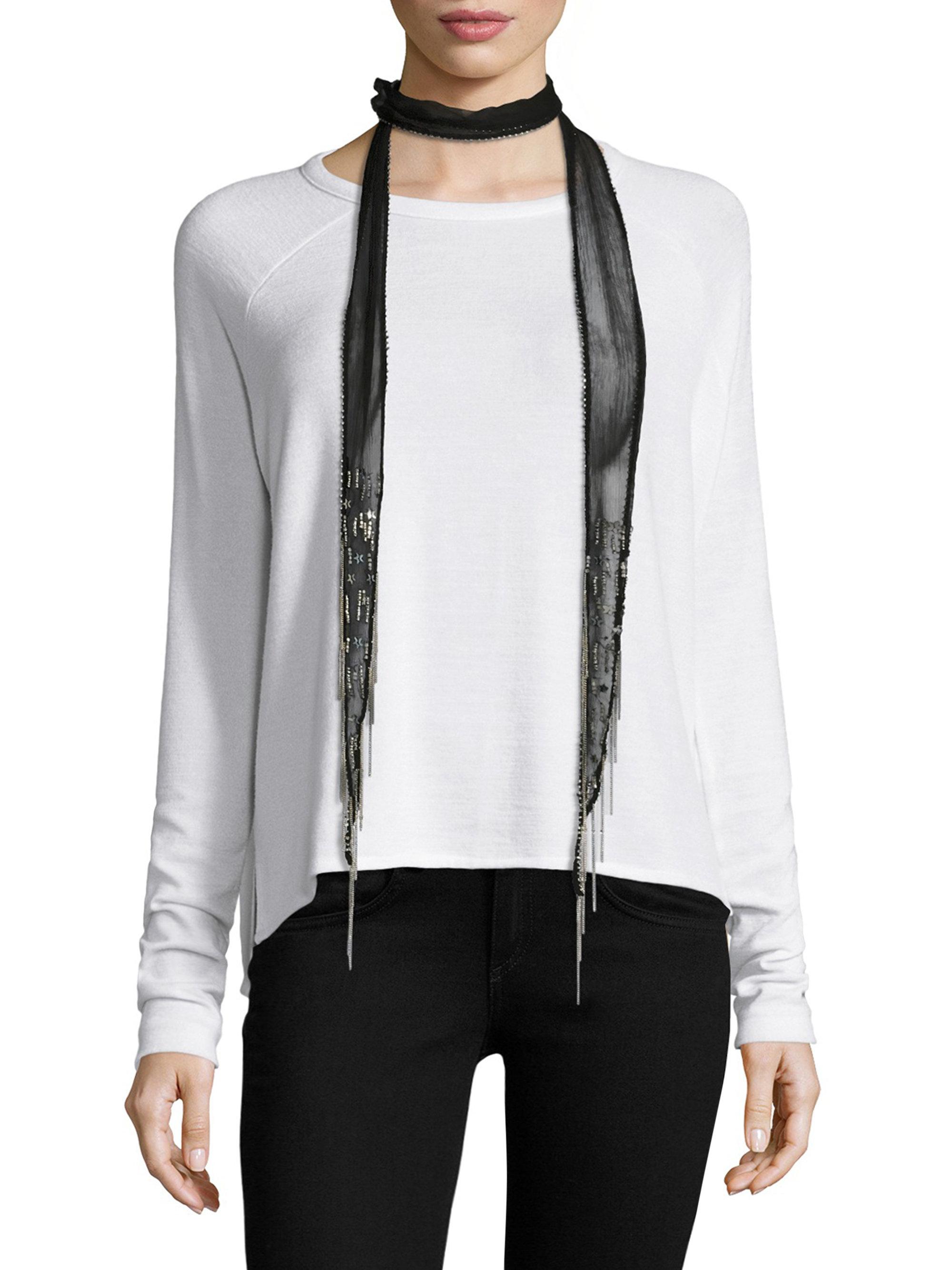 Chan Luu Chiffon Long Star Beaded Skinny Scarf in Black-Silver (Black) -  Lyst