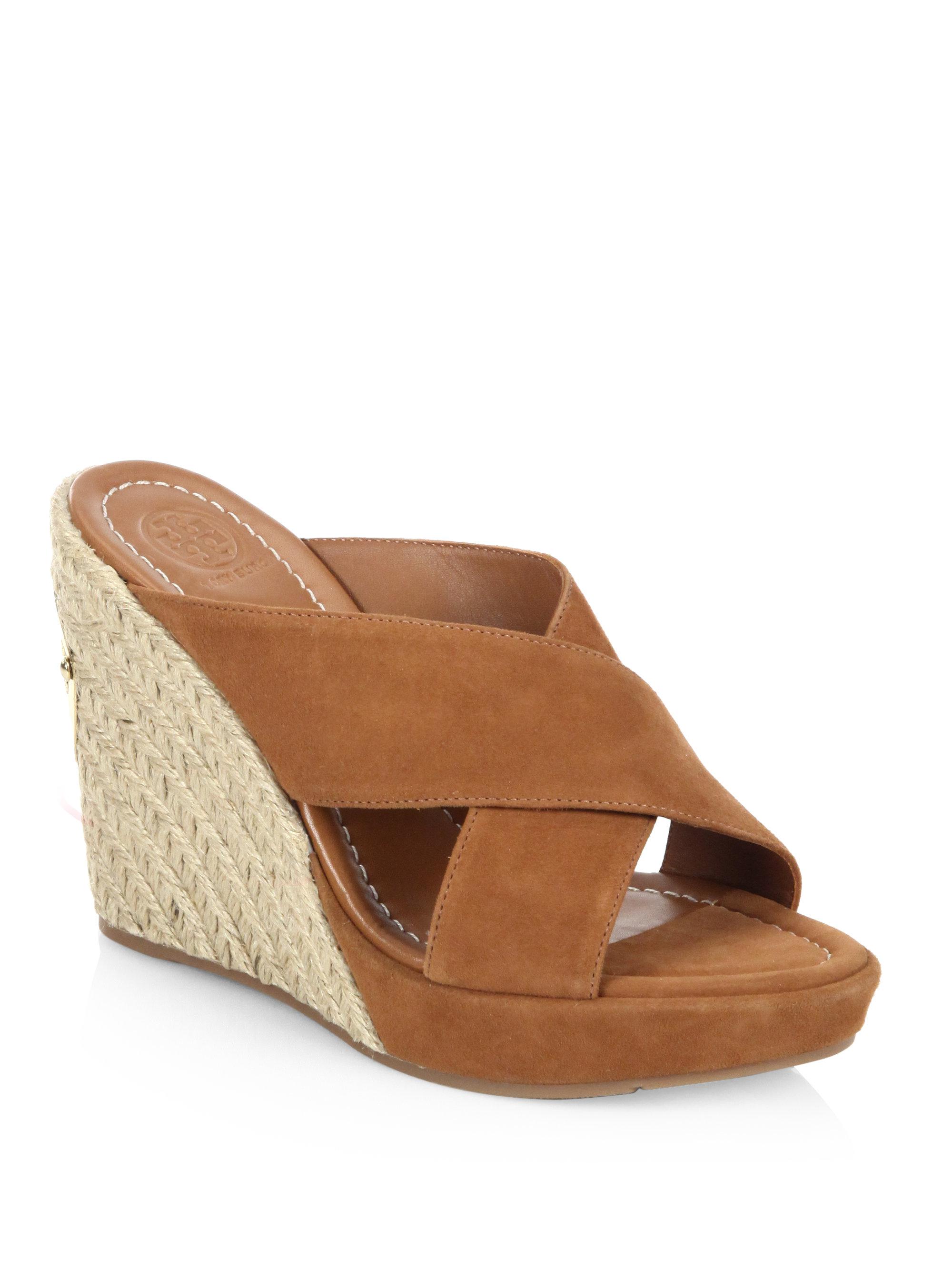 Tory Burch Bailey Leather Wedge Mules in Brown | Lyst