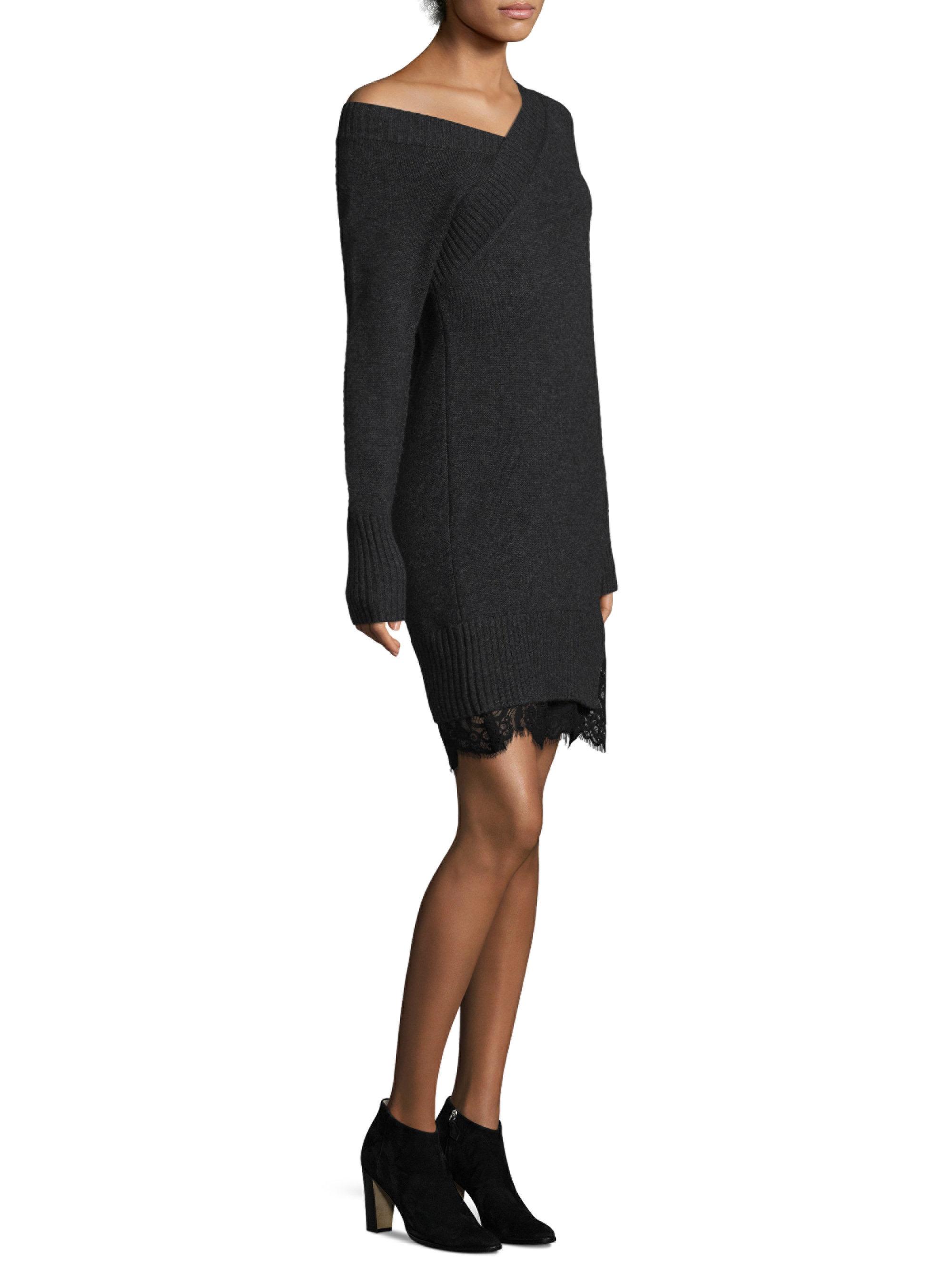 Lyst - Brochu Walker Asymmetric Lace Hem Dress in Black