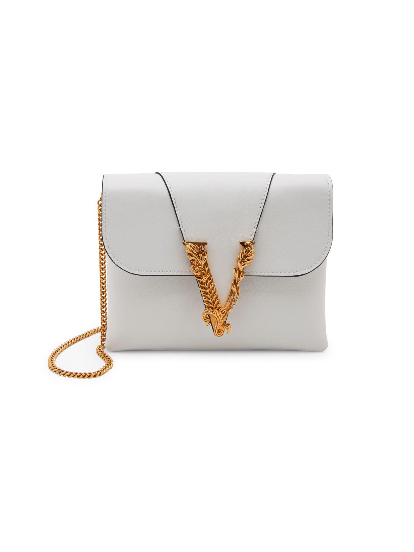 Versace Virtus Leather Crossbody Bag in White Lyst