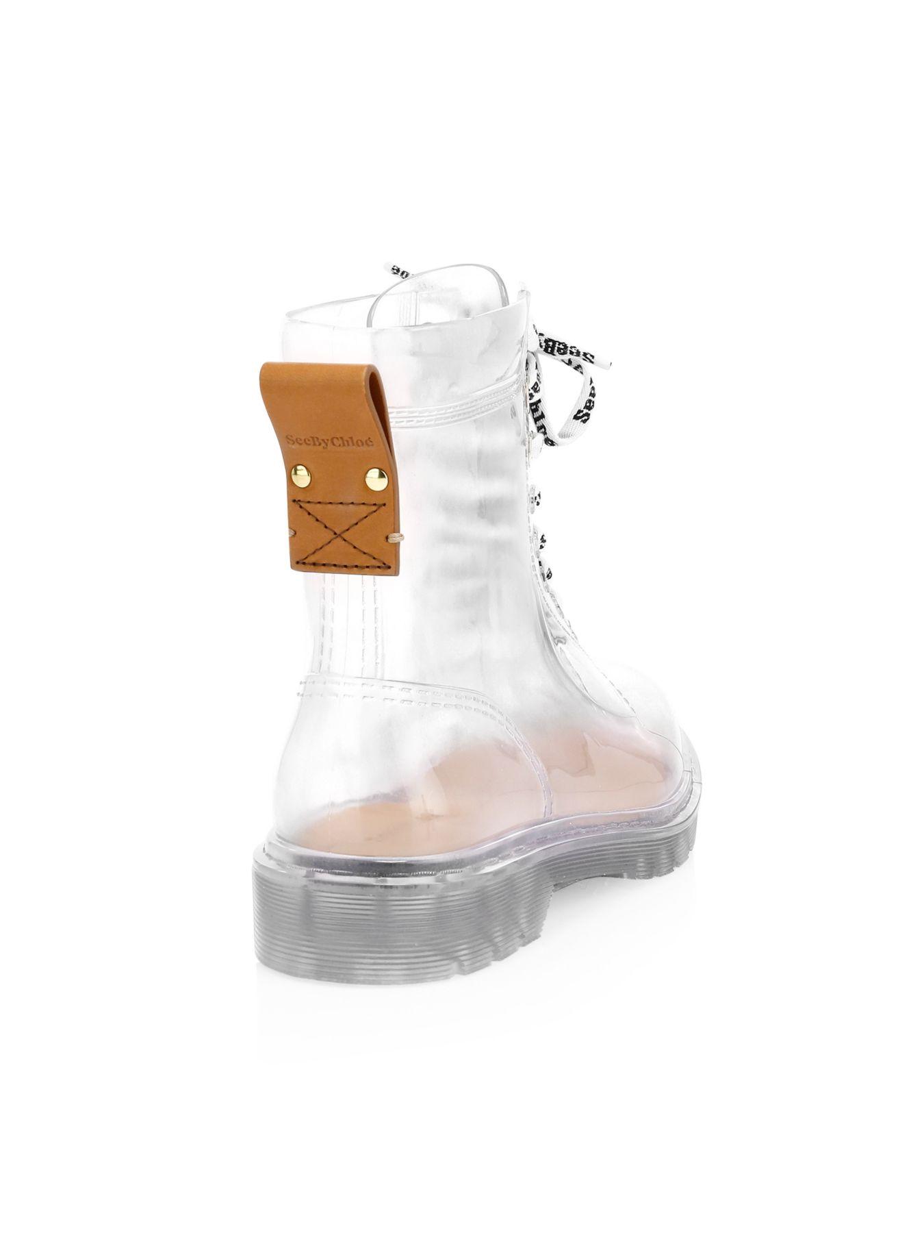 See By Chloé Leather Florrie Lace-up Rain Boots in Transparent 