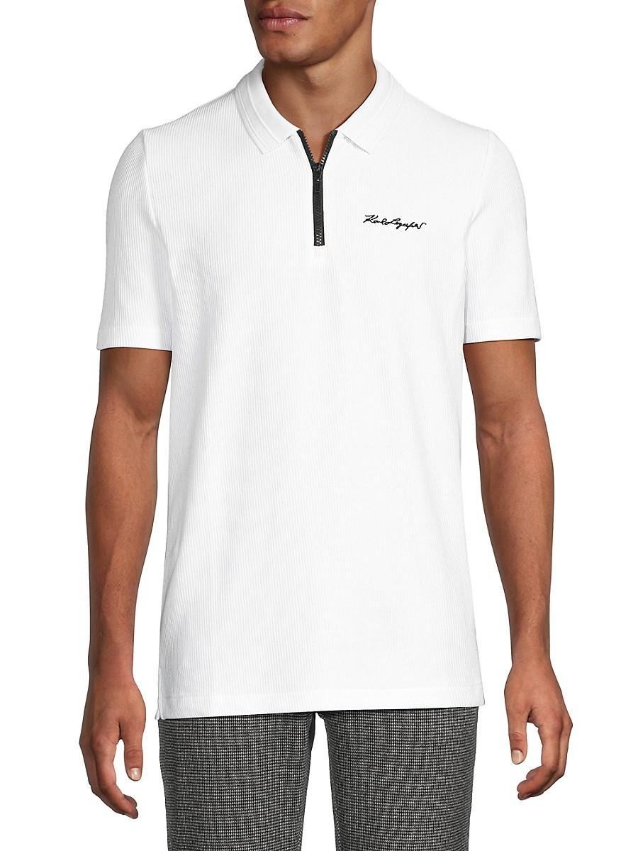 Karl Lagerfeld Logo Ribbed Zip-Up Polo in White for Men Lyst