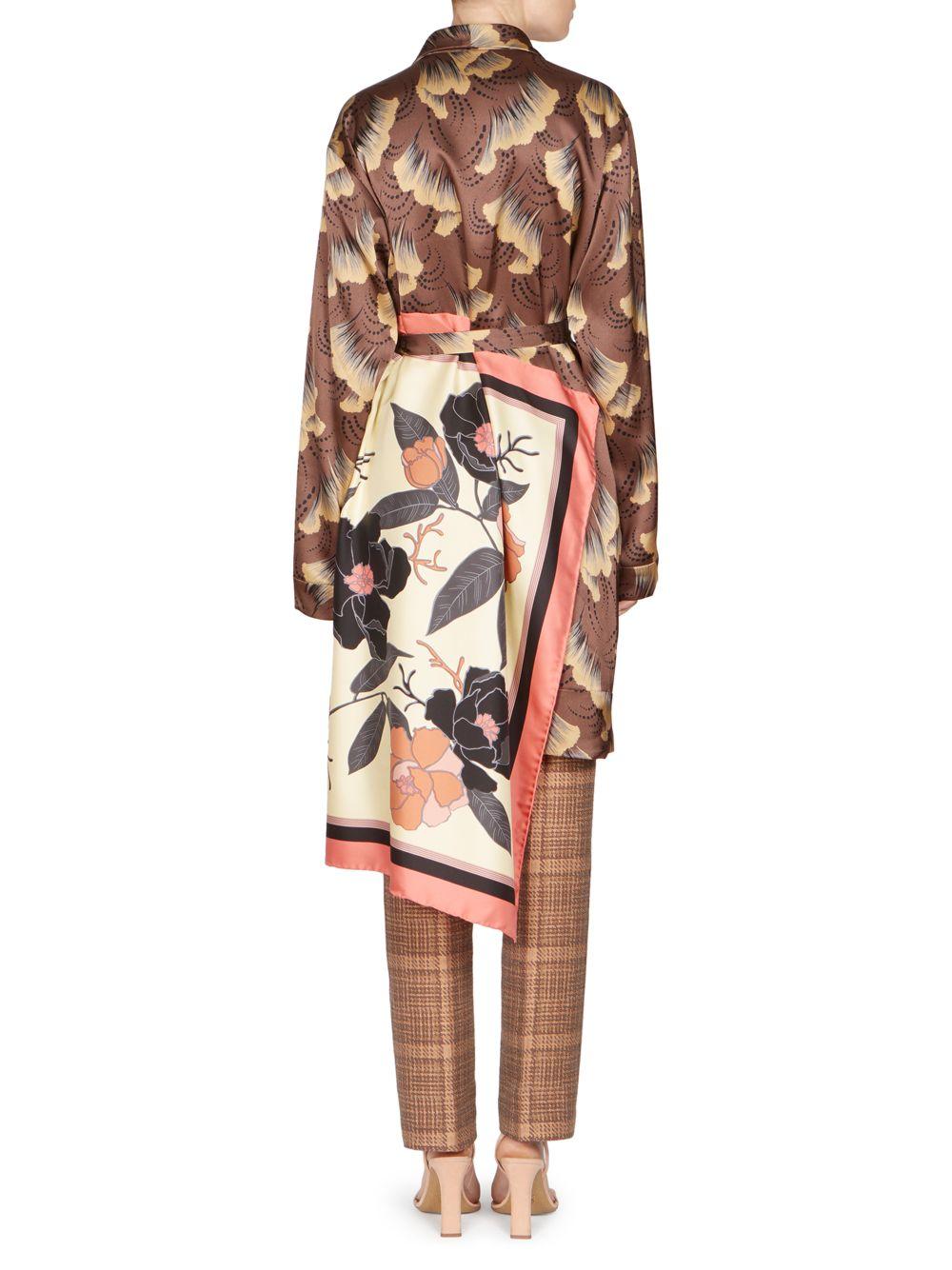 Dries Van Noten Printed Silk Kimono Jacket in Brown | Lyst