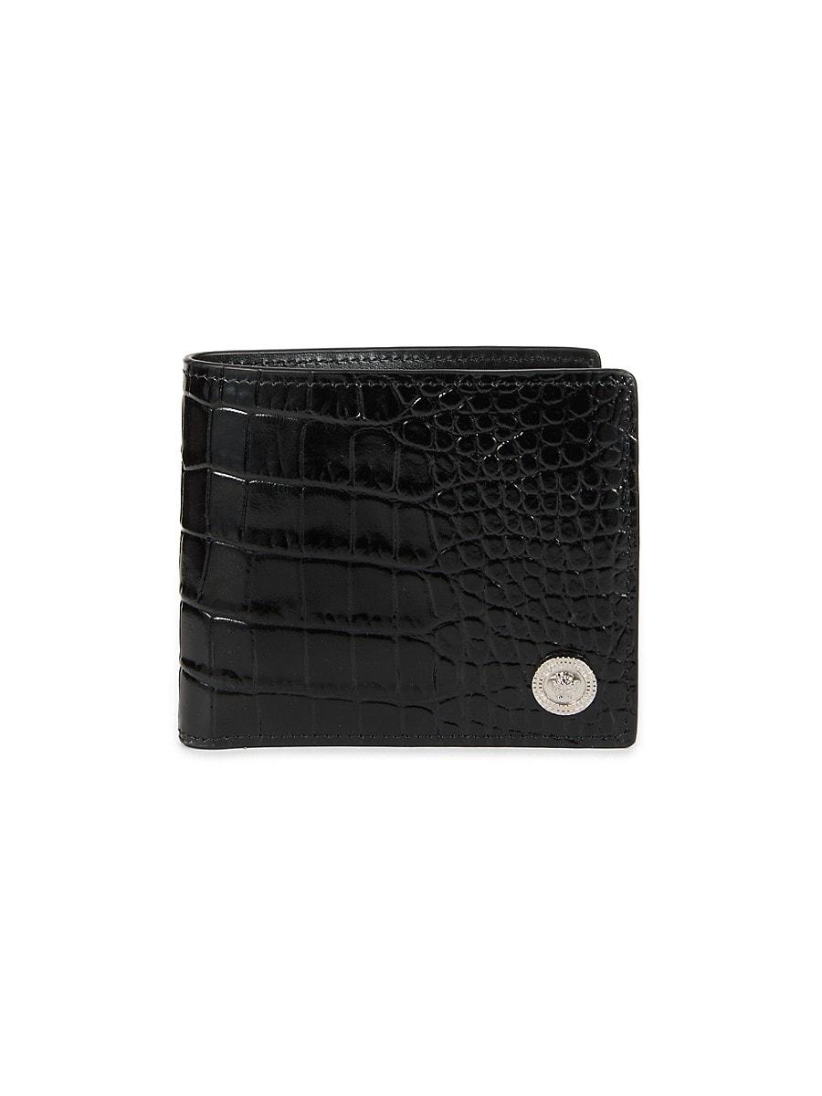 Versace Croc-Embossed Leather Bifold Wallet in Black for Men Lyst